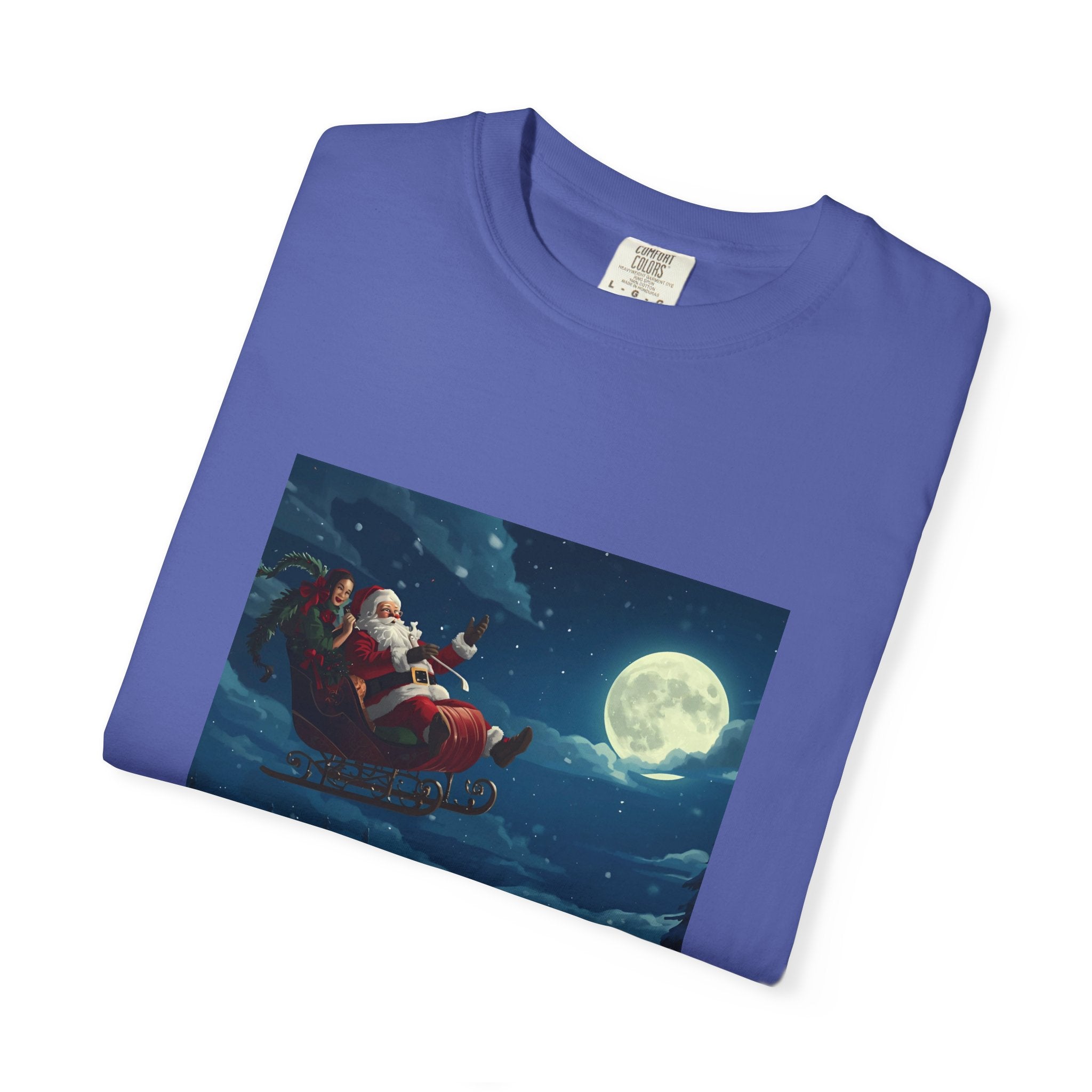 Christmas Santa Sleigh Unisex Garment-Dyed T-shirt
