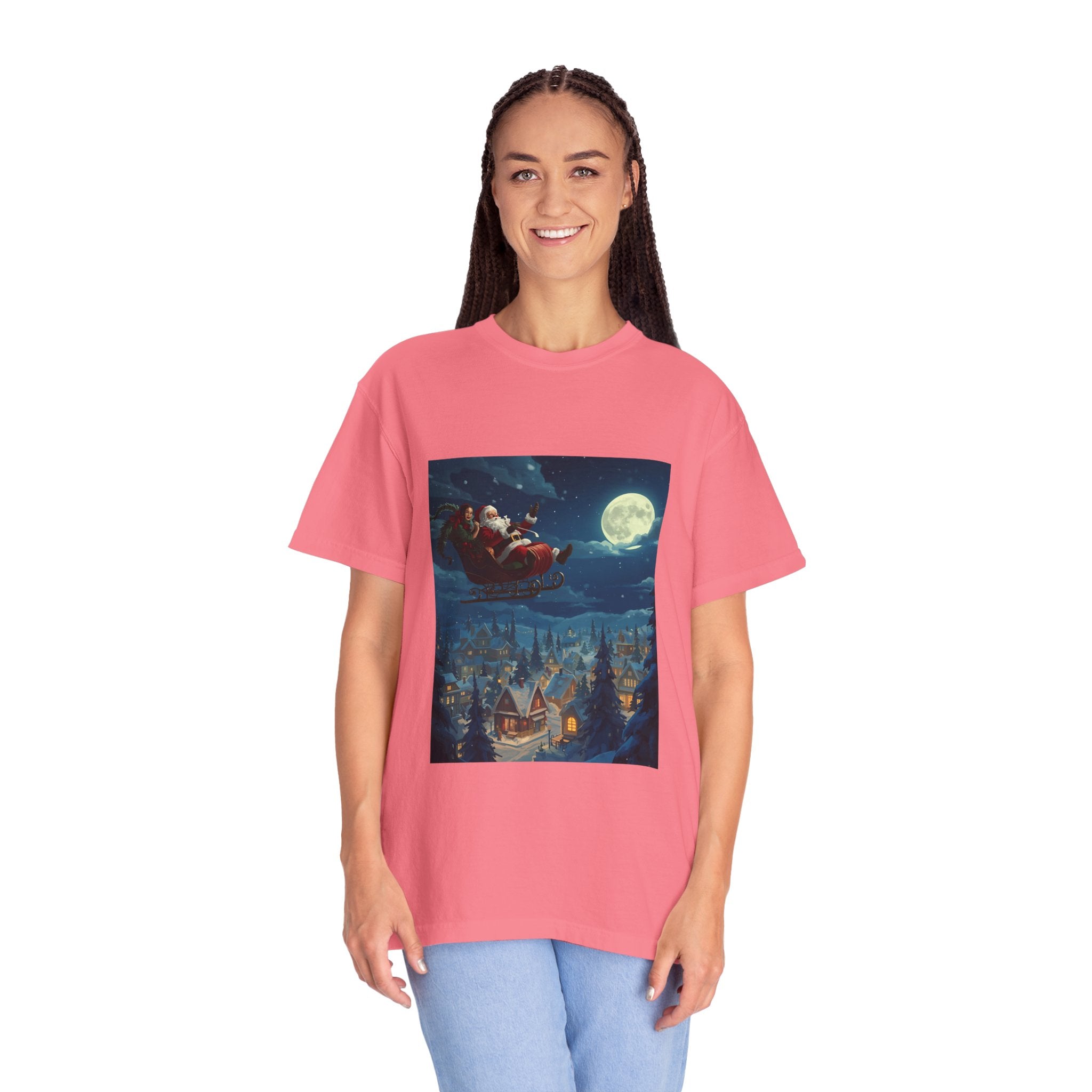 Christmas Santa Sleigh Unisex Garment-Dyed T-shirt