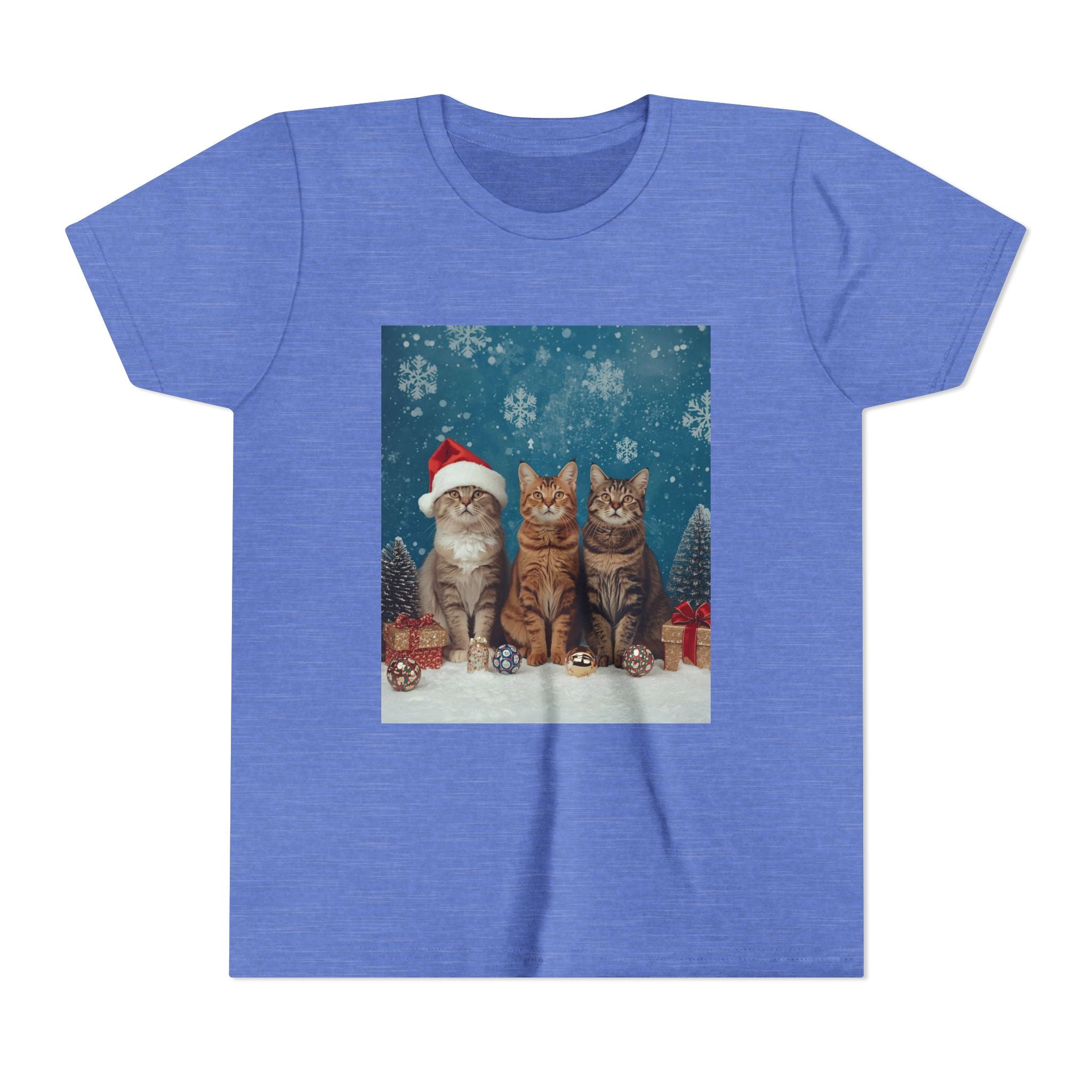 Cute Cat Festive Christmas Youth Short Sleeve Tee
