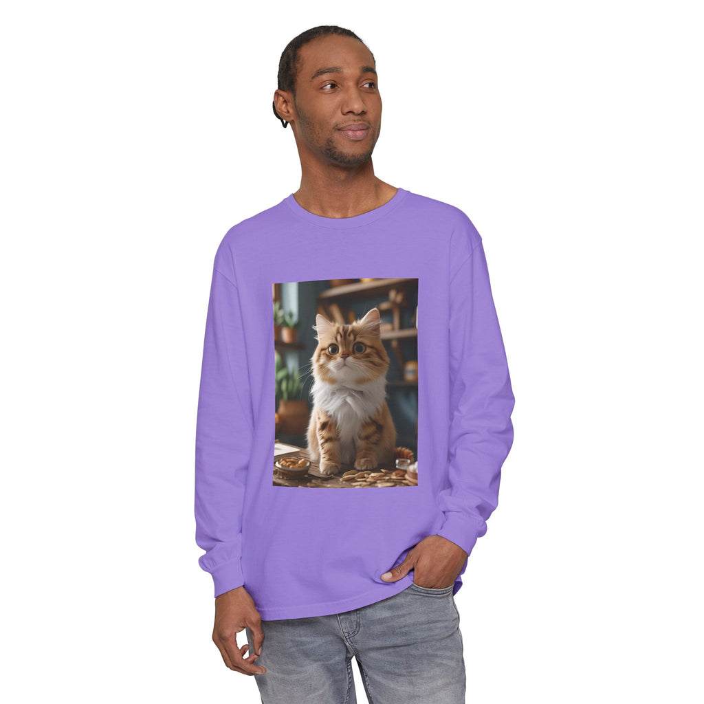 Cute Cat Unisex Garment-dyed Long Sleeve T-Shirt