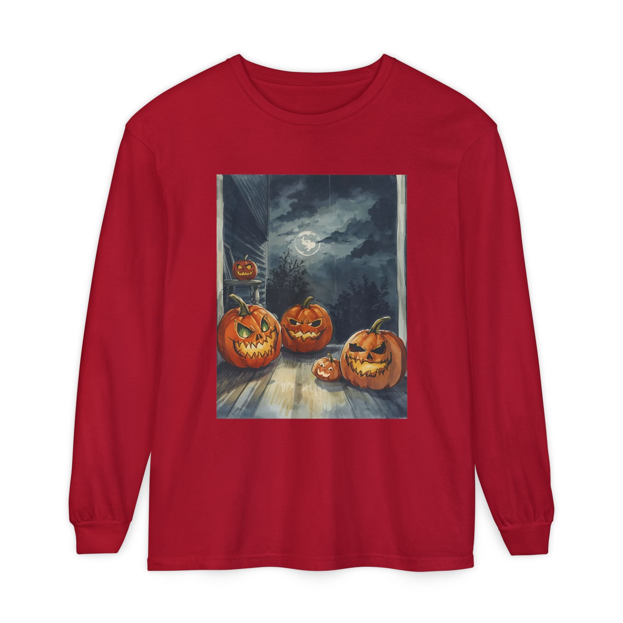 Halloween Pumpkin Scary Unisex Garment-dyed Long Sleeve T-Shirt