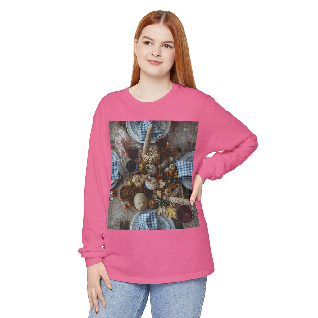 Rustic Gatherings Festive Long Sleeve T-Shirt for Gatherings, Casual Wear, Thanksgiving Shirt, Cozy Gift, Holiday Celebration Tee