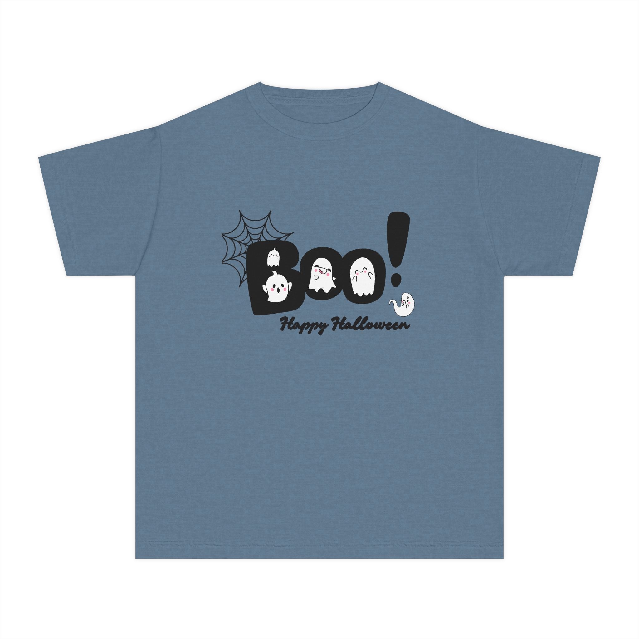Cute Halloween Youth Tee, 'Boo!' Graphic Tee, Kids Halloween Shirt, Trick-or-Treat Apparel, Spooky Holiday T-Shirt