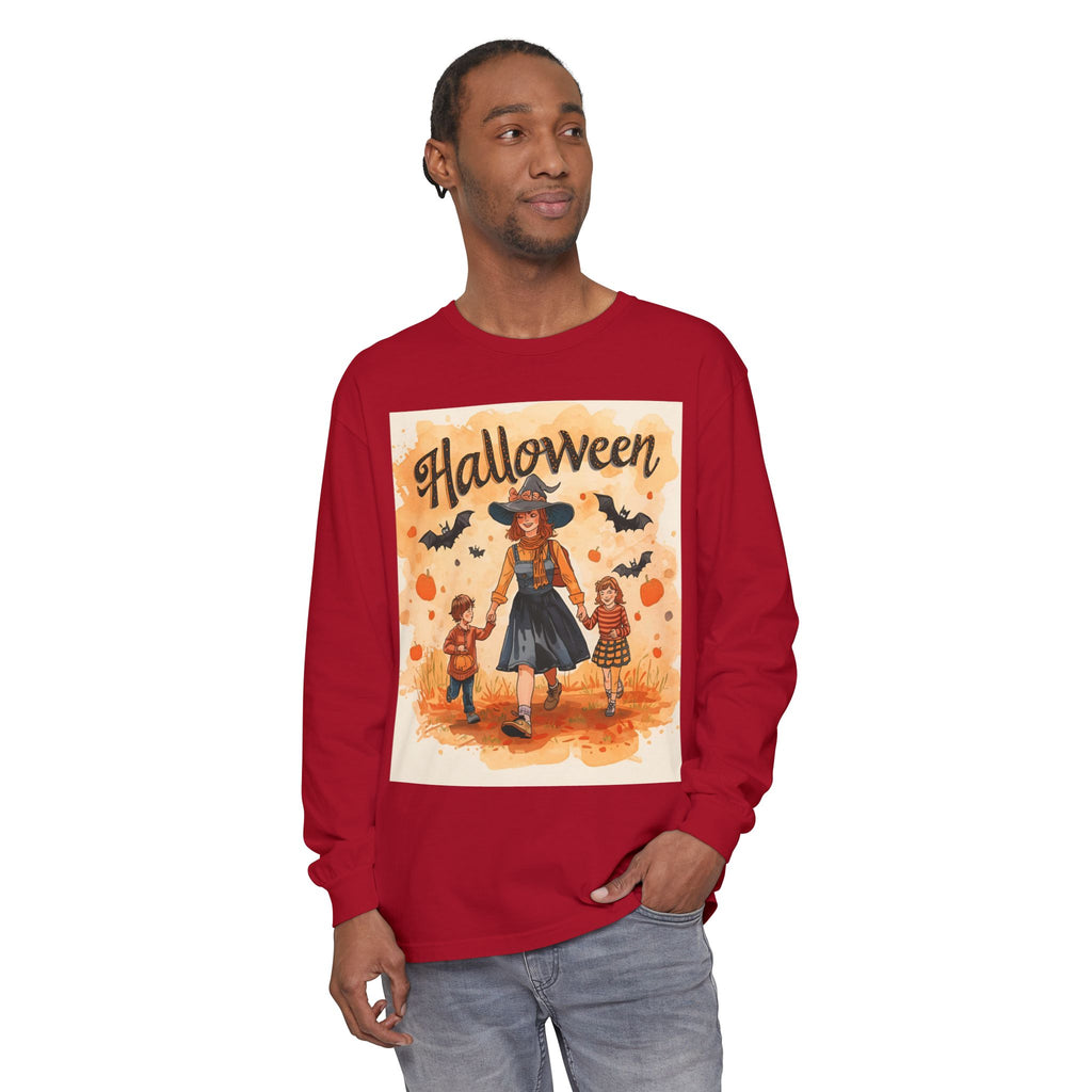 Halloween Themed Mom And Children Unisex Garment-dyed Long Sleeve T-Shirt