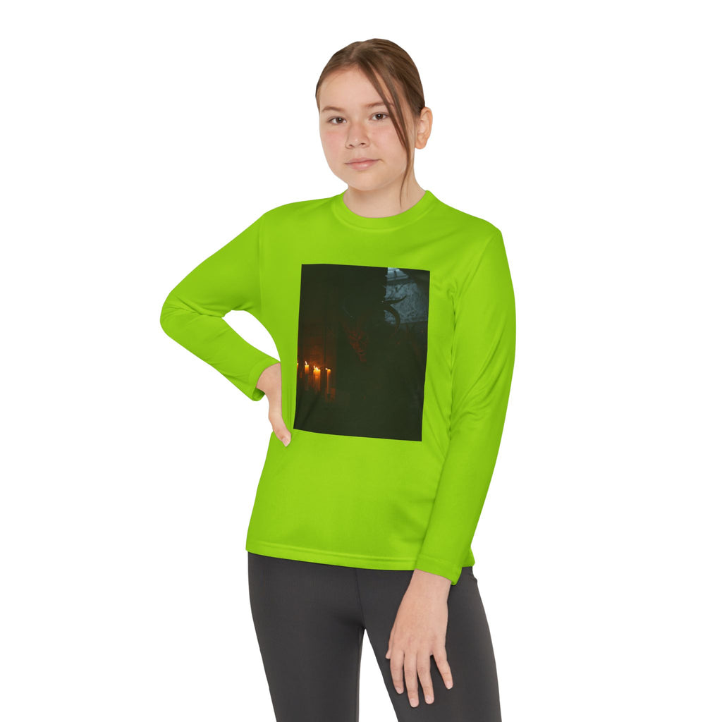 Spooky Halloween Pumpkin Shadow Youth Long Sleeve Competitor Tee