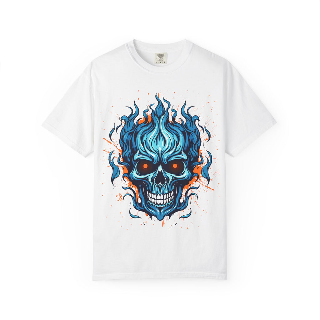 Flame Skull Graphic T-Shirt | Unisex Apparel for Rock Lovers, Halloween Costume, Edgy Style, Concert Fashion, Gift for Him/Her
