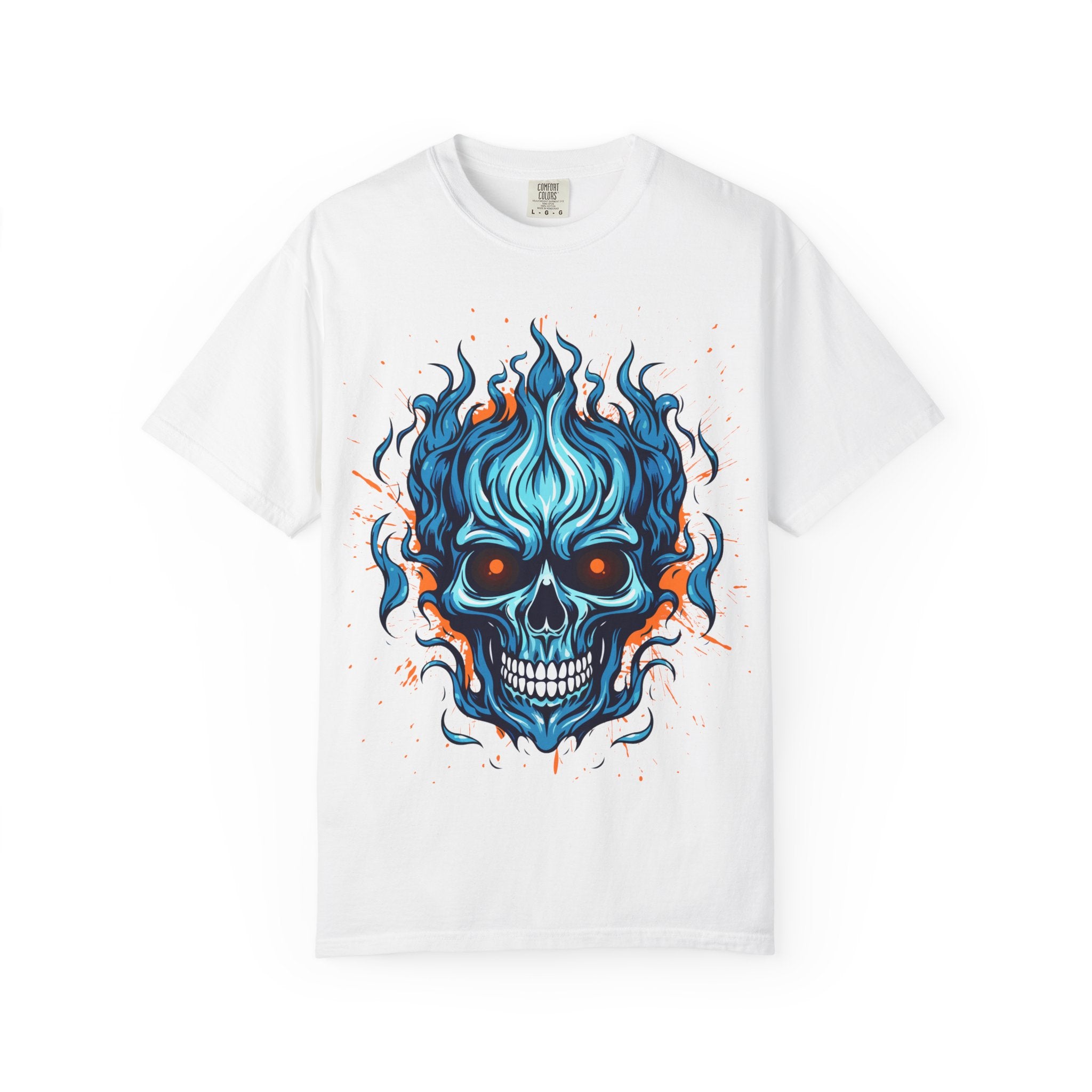 Flame Skull Graphic T-Shirt | Unisex Apparel for Rock Lovers, Halloween Costume, Edgy Style, Concert Fashion, Gift for Him/Her