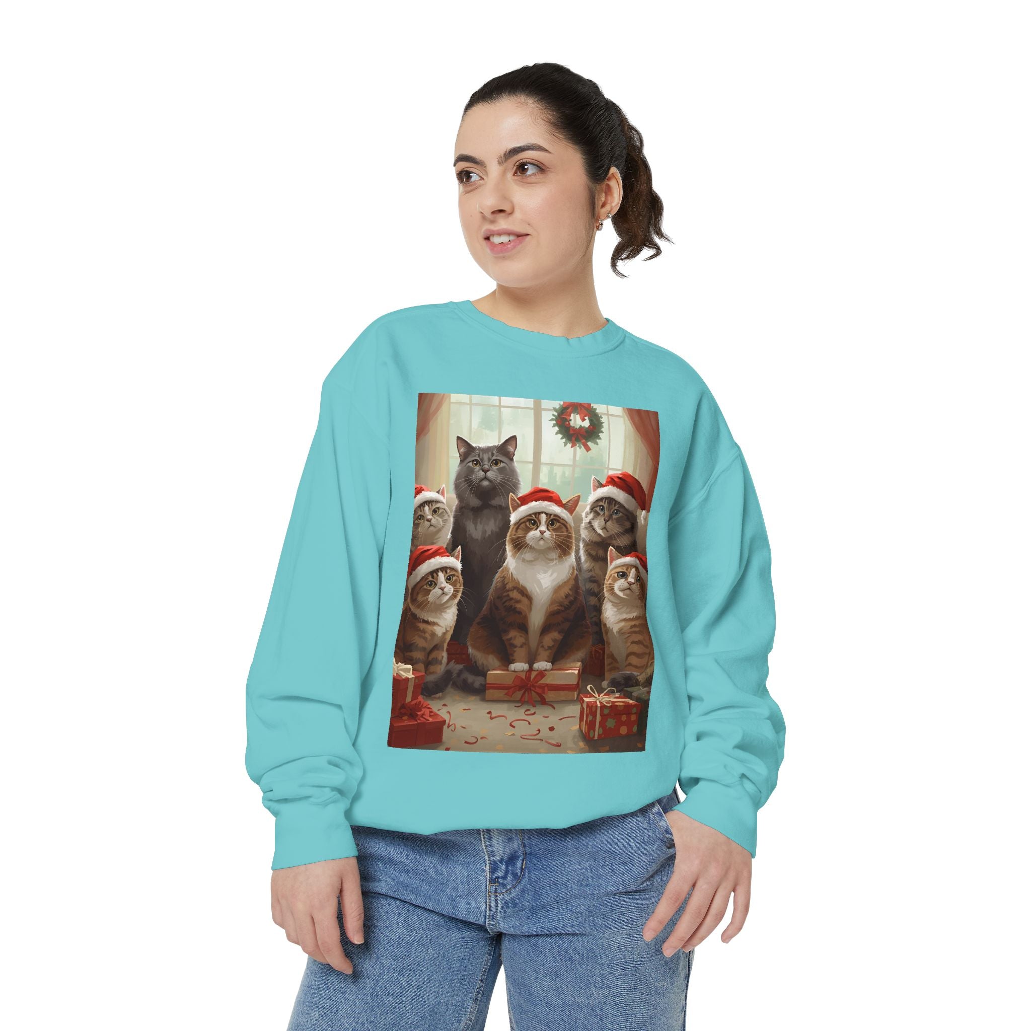 Cozy Holiday Cat Sweatshirt, Festive Sweatshirt for Cat Lovers, Christmas Gift for Pet Owners, Cute Cat Apparel, Winter Wardrobe Essential