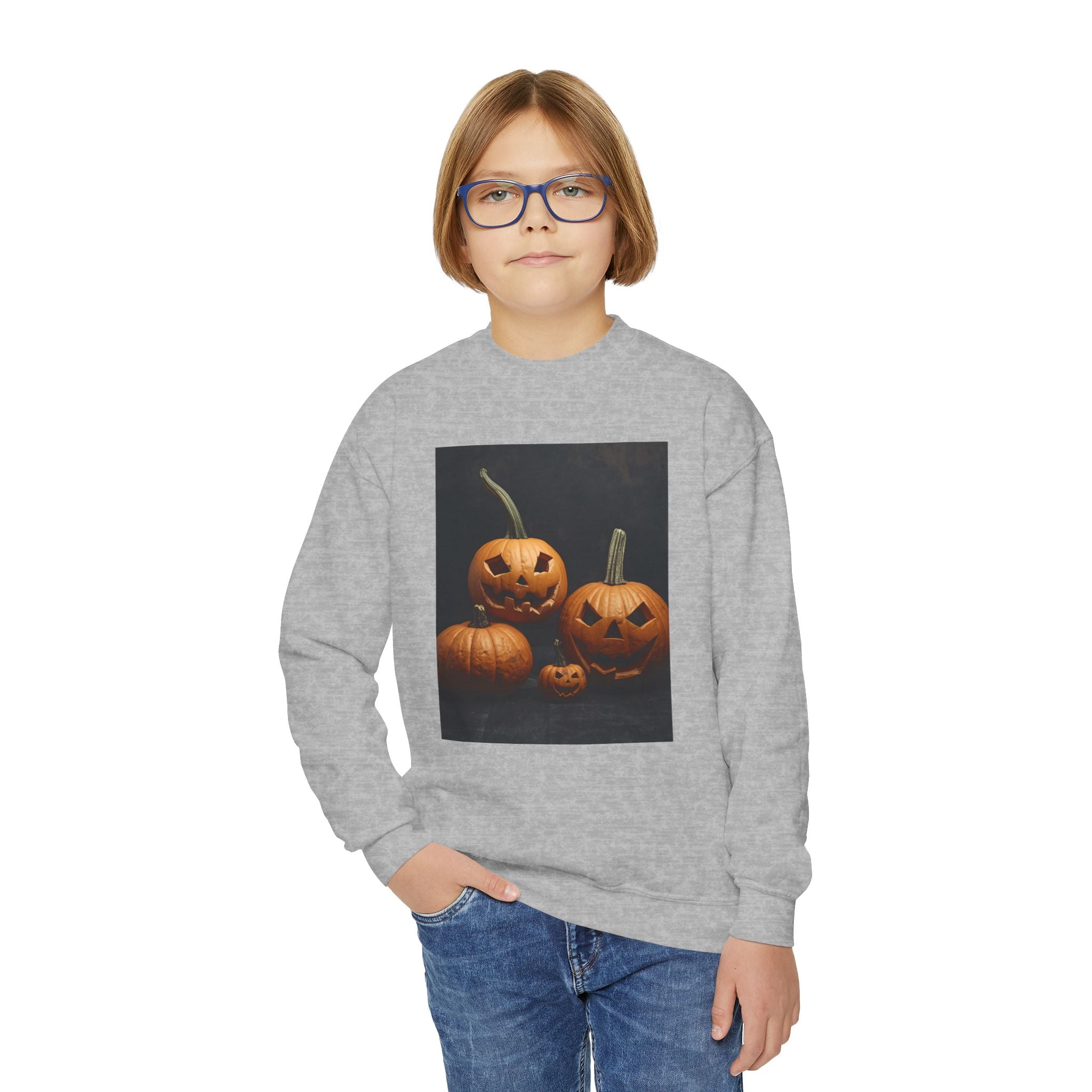 Spooky Halloween Pumpkin Youth Crewneck Sweatshirt