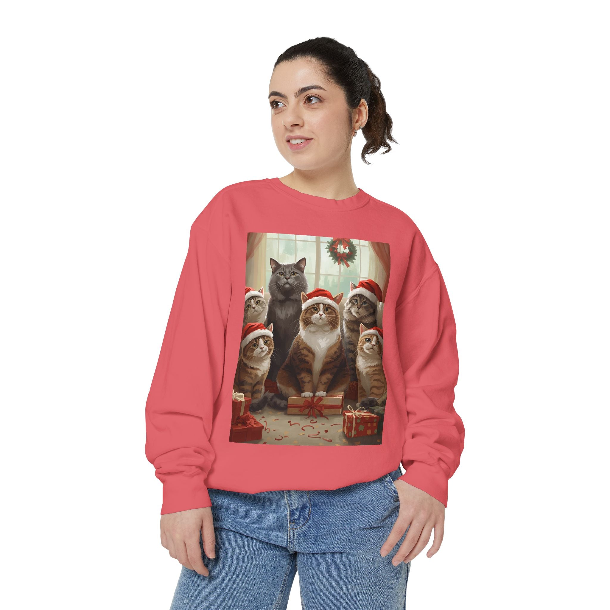 Cozy Holiday Cat Sweatshirt, Festive Sweatshirt for Cat Lovers, Christmas Gift for Pet Owners, Cute Cat Apparel, Winter Wardrobe Essential