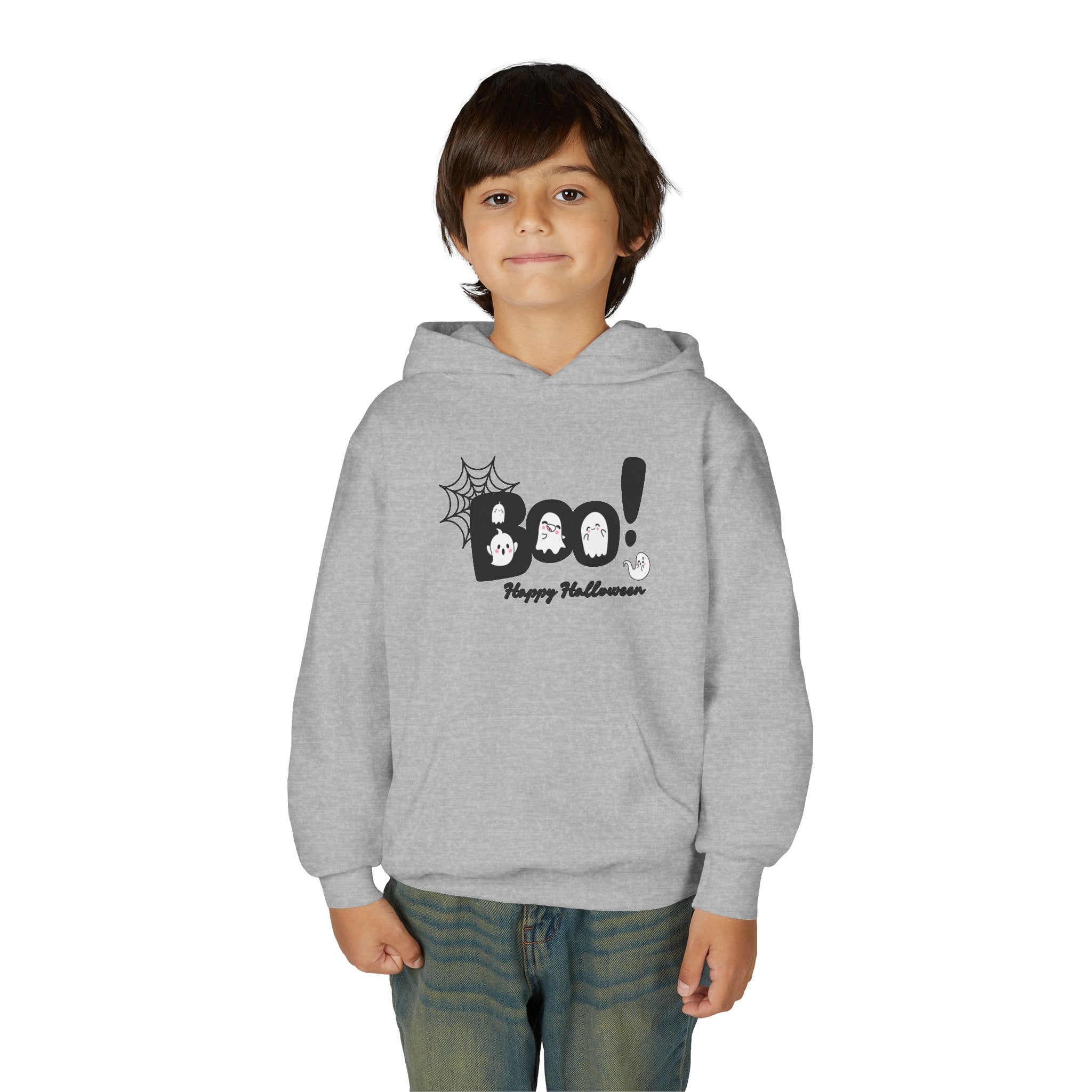 Halloween Boo! Youth Hoodie, Kids Sweatshirt, Fall Apparel, Spooky Costume, Trick or Treat Gift, October Celebration