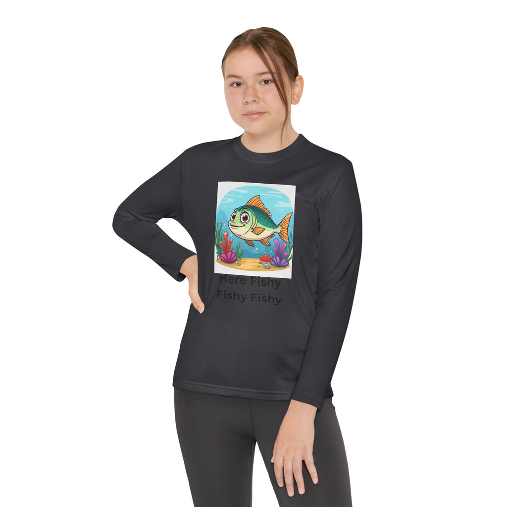 Here Fishy Fishy Fishy Youth Long Sleeve Competitor Tee