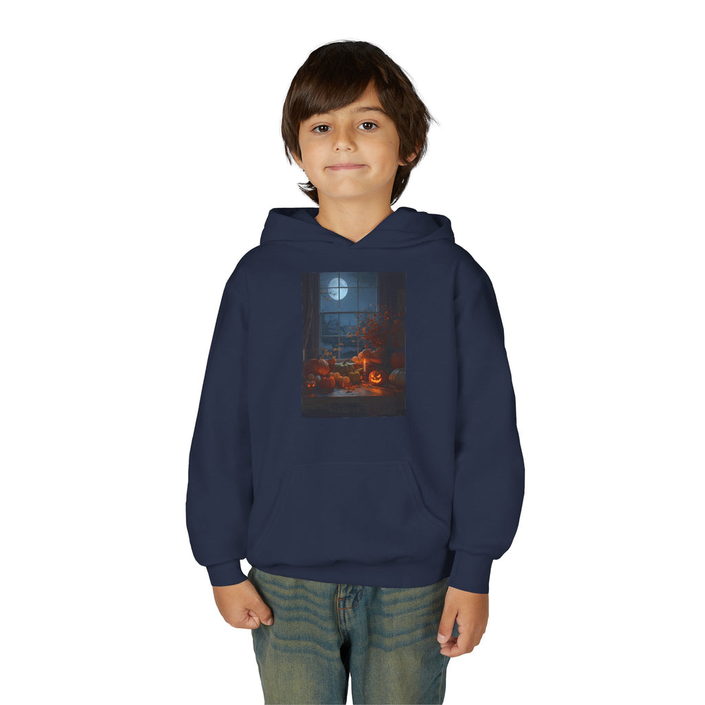 Halloween Pumpkin Youth Hoodie, Cozy Sweatshirt for Kids, Autumn & Halloween Apparel, Spooky Themed Hoodie, Fun Gift for Boys & Girls