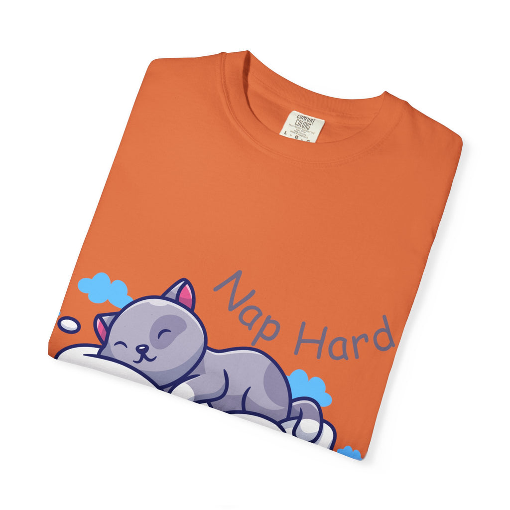 Cozy Cat Nap Hard Unisex Garment-Dyed T-shirt, Cat Lover Gift, Cozy Casual Tee, Funny Nap Shirt, Perfect for Pet Owners, Lightweight Summer Top