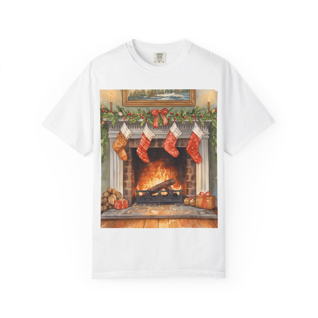 Cozy Christmas Fireplace T-Shirt | Unisex Holiday Tee | Gift for Him/Her | Festive Layering Top | Merry Christmas Apparel