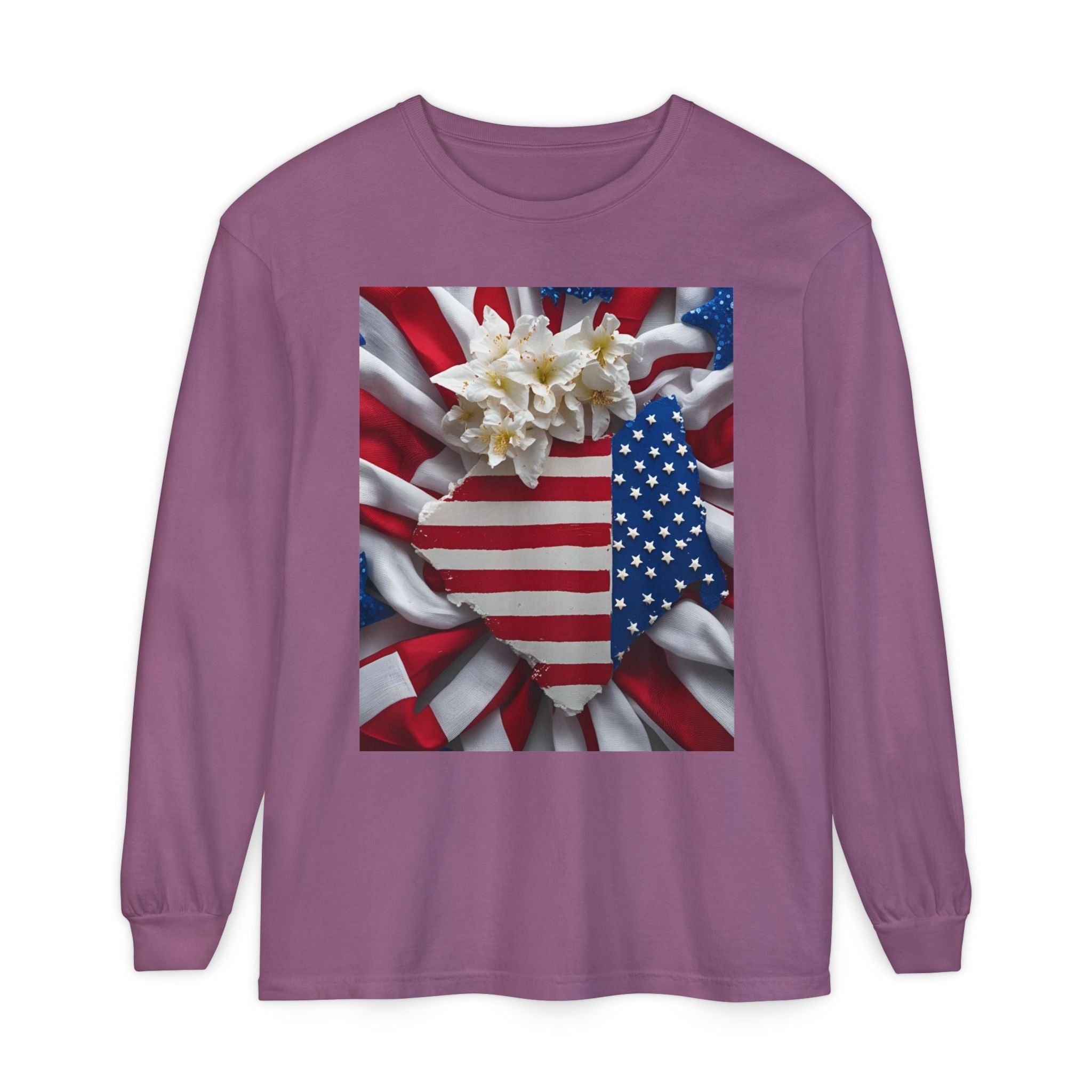 Patriotic Long Sleeve T-Shirt | Unisex Garment-Dyed Tee for Independence Day, Memorial Day, Fourth of July, Summer BBQs, Gifts