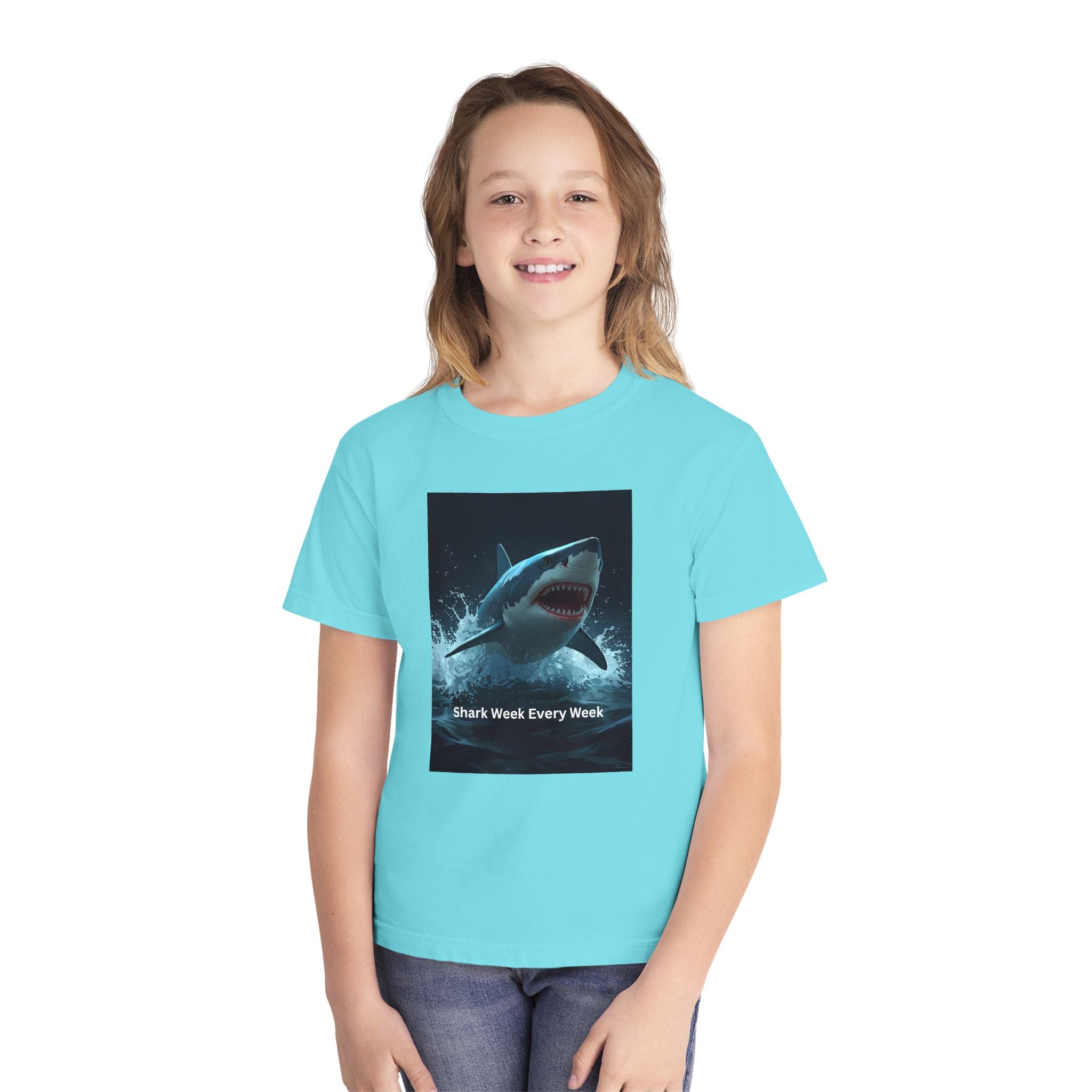 Shark Week Youth Tee, Fun Shark Graphic Shirt, Kids Summer Apparel, Ocean Lover Gift, Beach Party Clothing