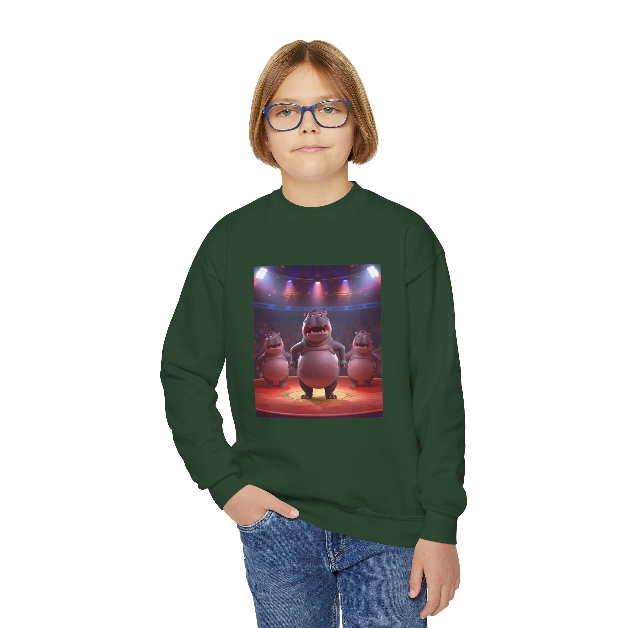 Hippo Funny Youth Crewneck Sweatshirt