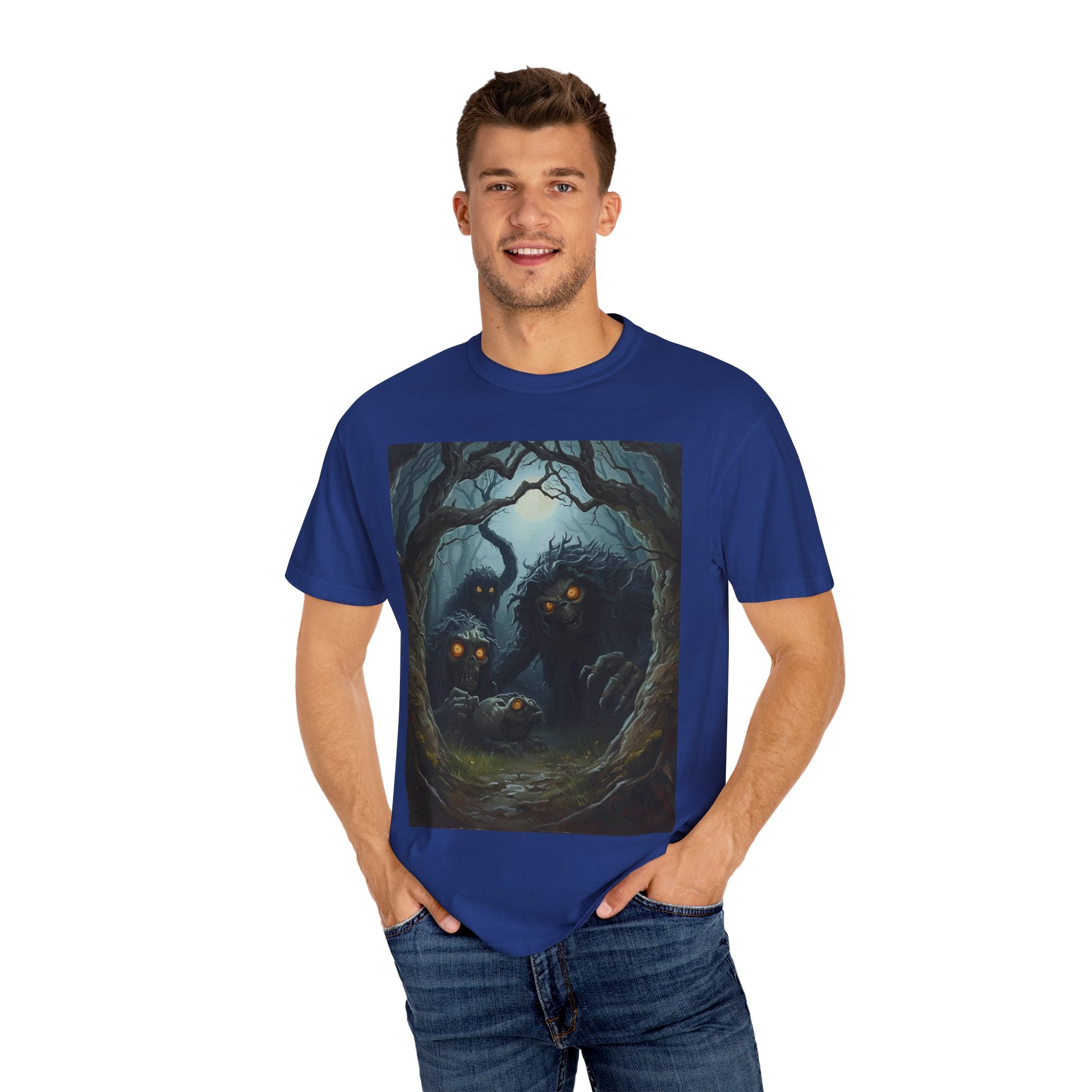 Spooky Mysterious Forest Graphic T-Shirt, Unisex Tee, Nature Lover Gift, Halloween Apparel, Unique Artwear