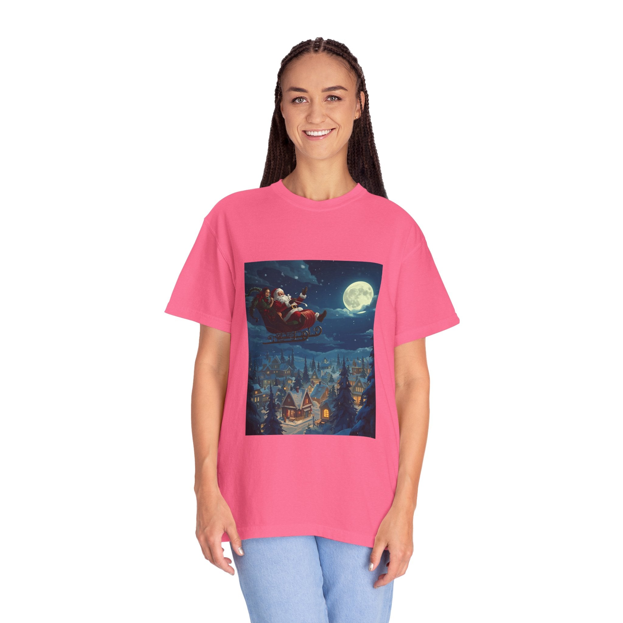 Christmas Santa Sleigh Unisex Garment-Dyed T-shirt
