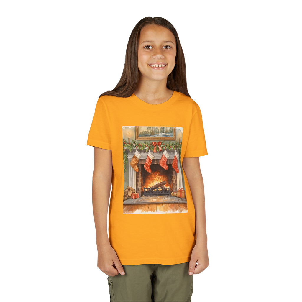 Christmas Stocking Fireplace Youth Short Sleeve Tee