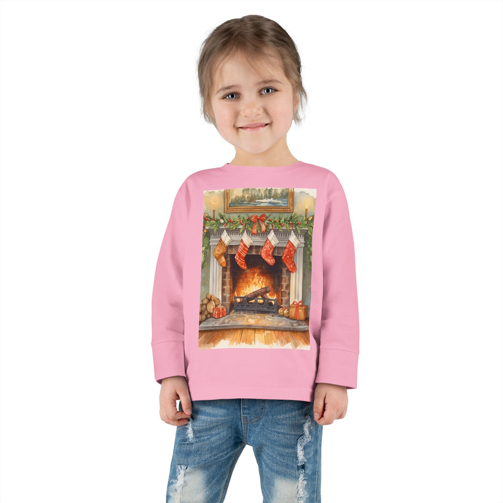 Christmas Stocking Fireplace Toddler Long Sleeve Tee