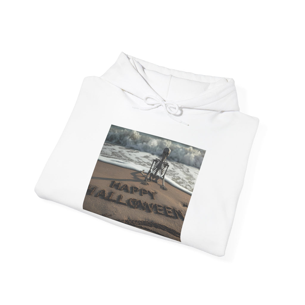 Halloween Beach Skeleton Vibes Sweatshirt, Unisex Hooded Sweatshirt, Cozy Hoodie for Fall, Halloween Gift, Casual Wear, Spooky Vibes, Autumn Fashion