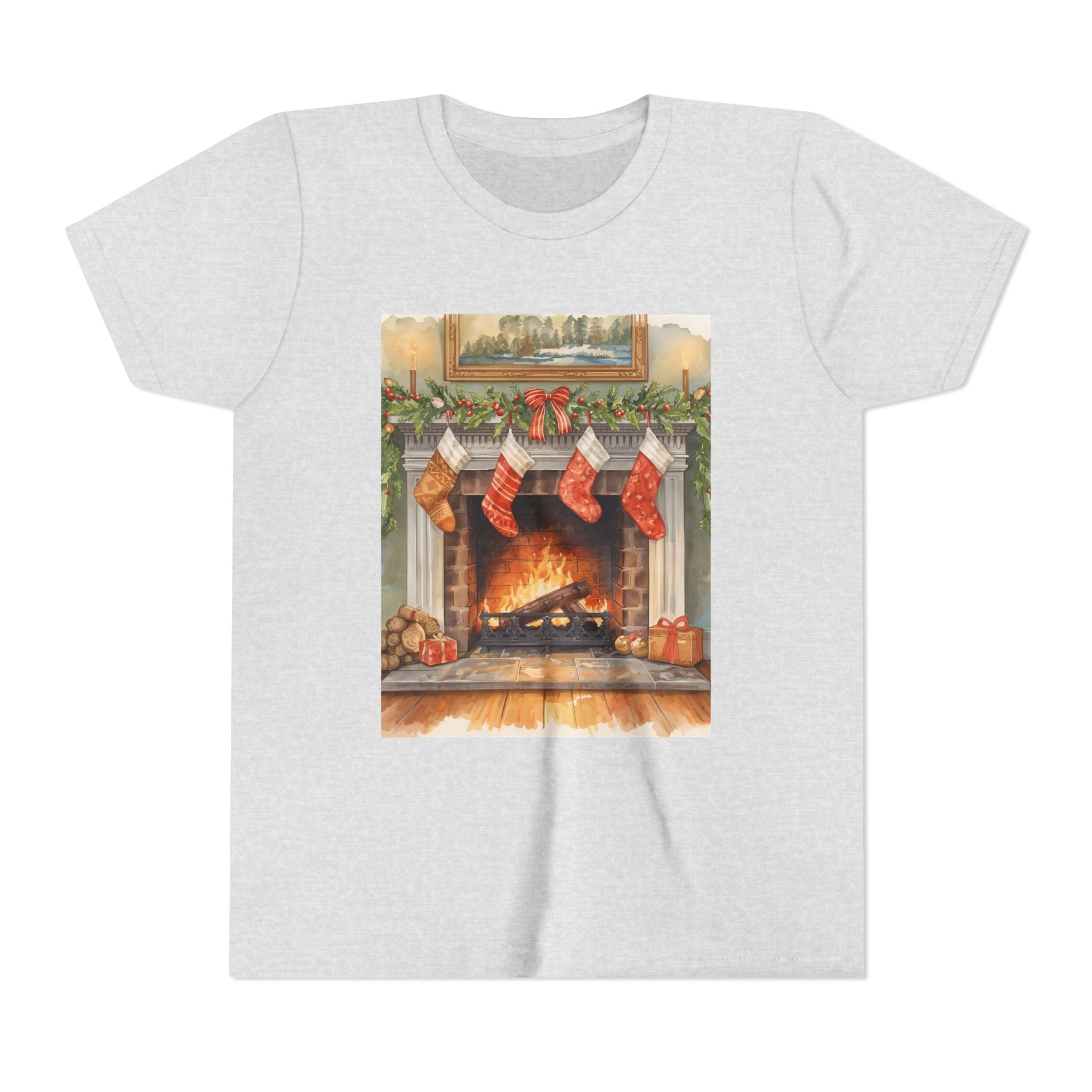 Christmas Stocking Fireplace Youth Short Sleeve Tee