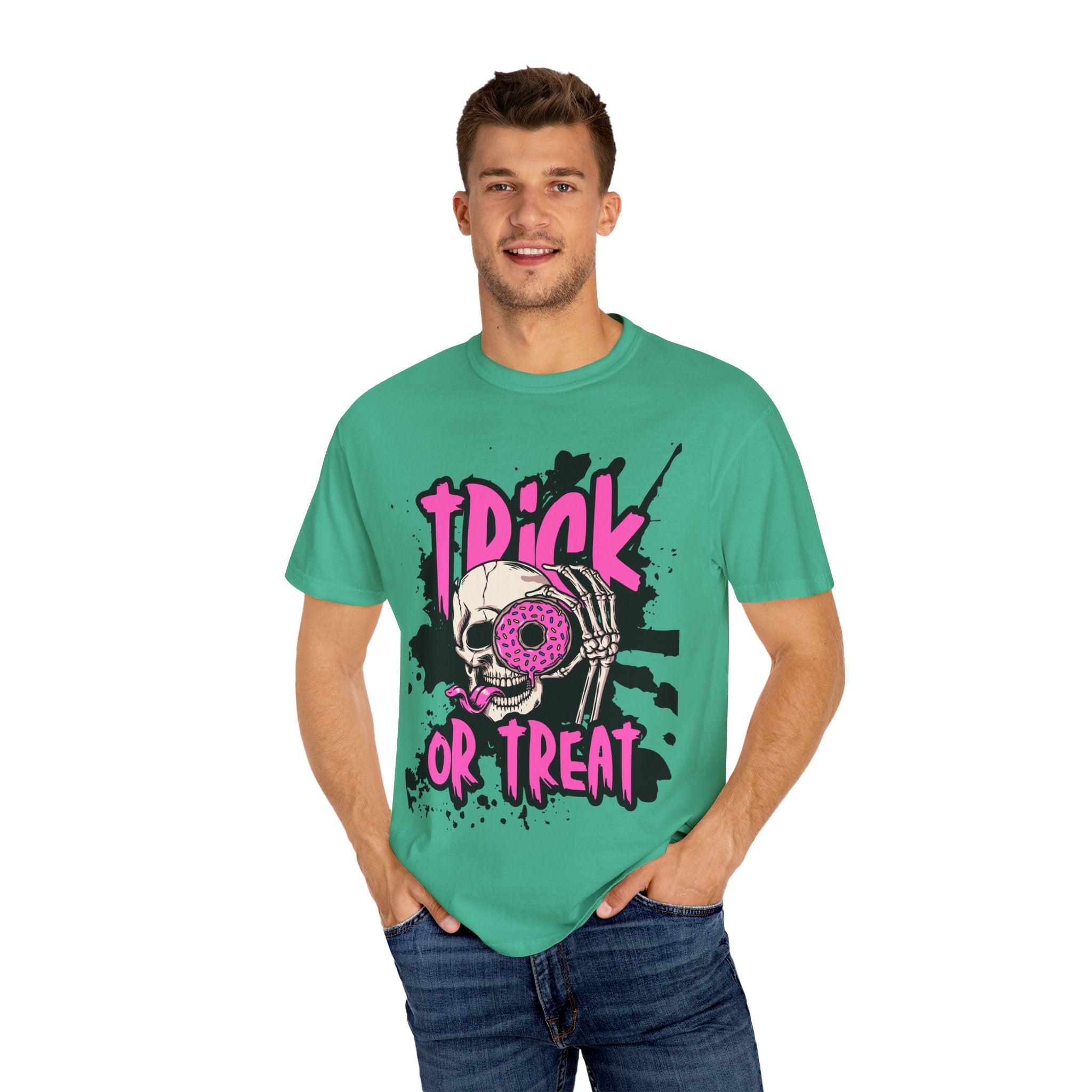 Halloween Skull T-Shirt, Trick or Treat Shirt, Unisex Graphic Tee, Spooky Vibes, Fall Fashion, Festival Wear, Casual Outfit