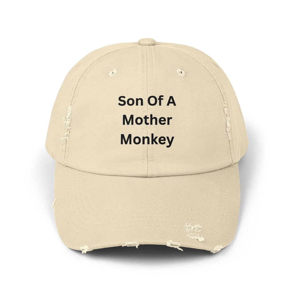 Unisex Distressed Cap featuring 'Son Of A Mother Monkey', Funny Gift, Casual Style, Birthday Hat, Everyday Wear, Unique Statement Cap