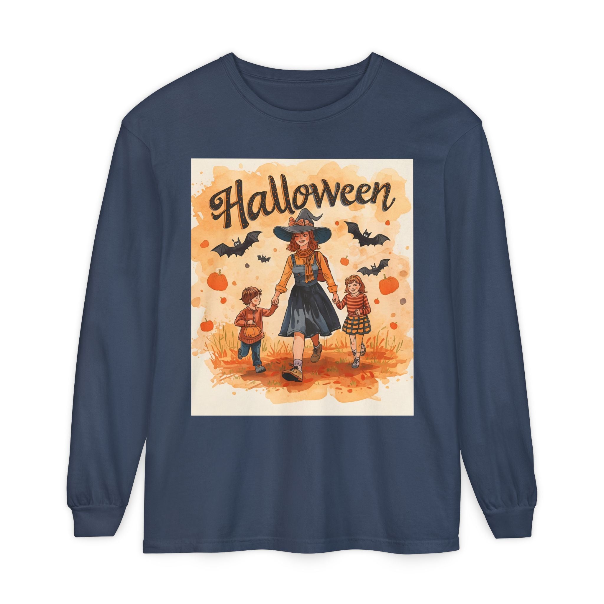 Halloween Themed Mom And Children Unisex Garment-dyed Long Sleeve T-Shirt