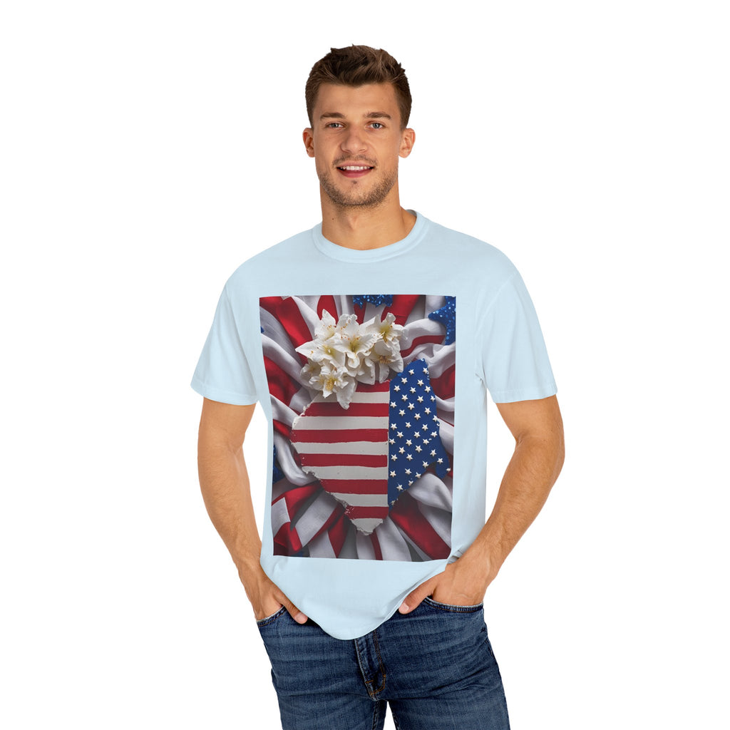Patriotic Heart T-shirt for Festive Celebrations, 4th of July Apparel, Unisex Graphic Tee, American Pride Shirt, Independence Day Gift