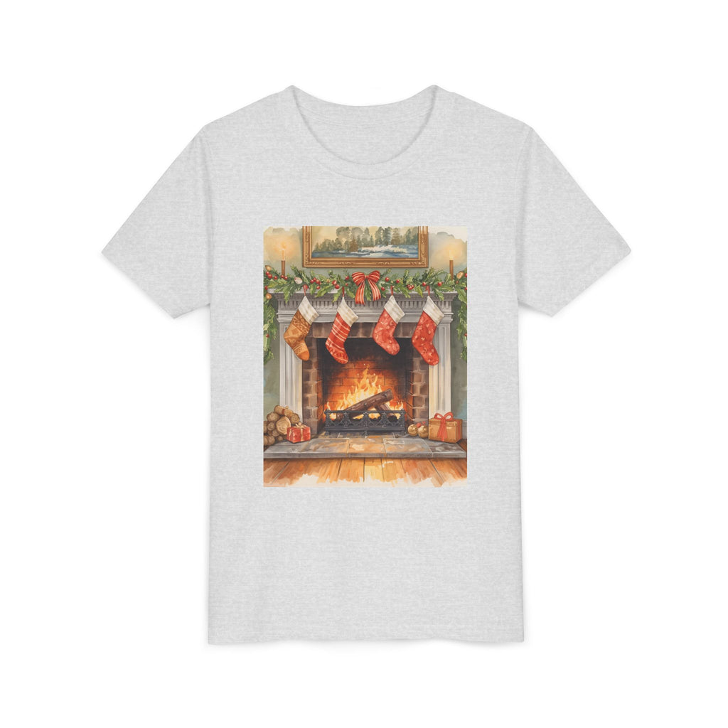 Christmas Stocking Fireplace Youth Short Sleeve Tee
