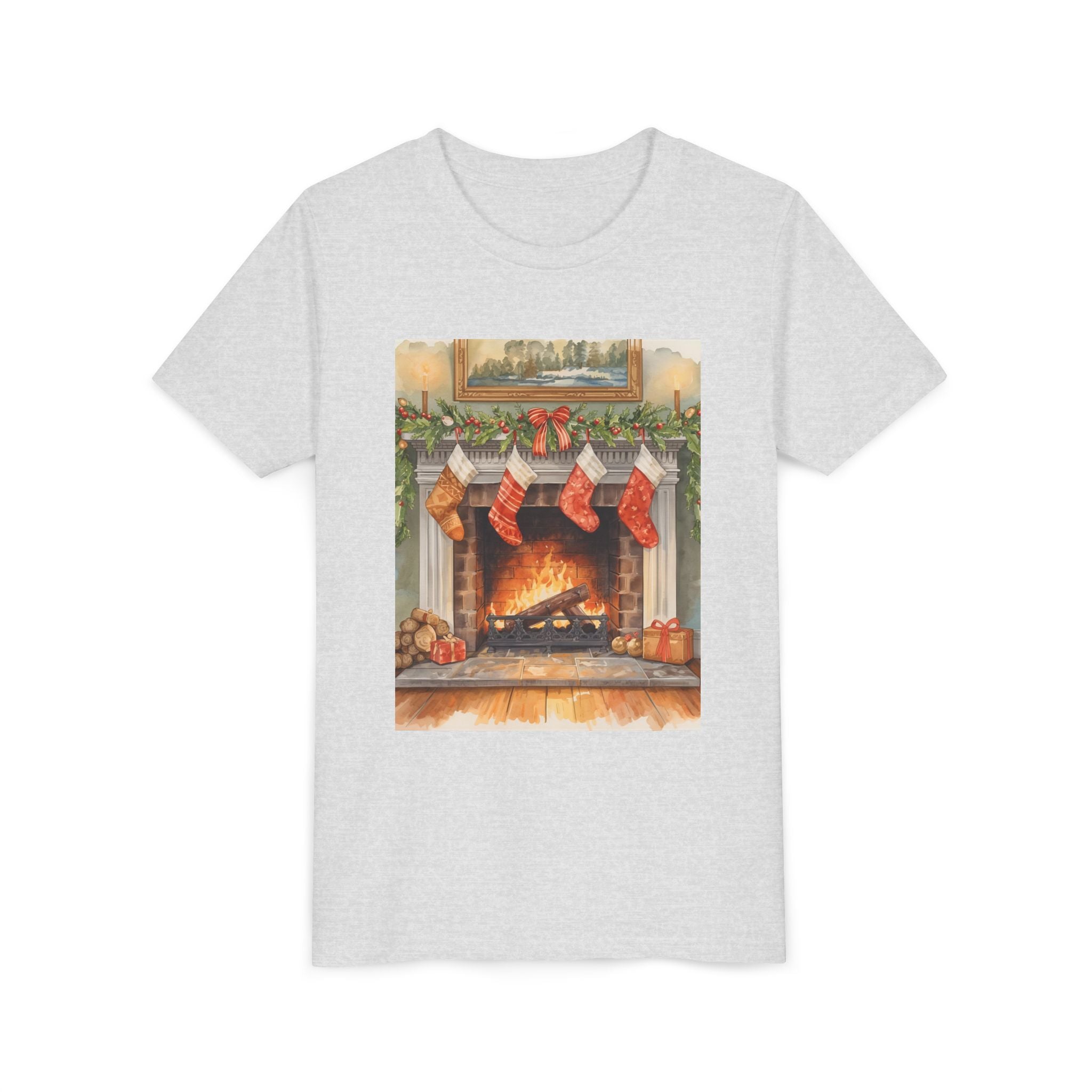 Christmas Stocking Fireplace Youth Short Sleeve Tee