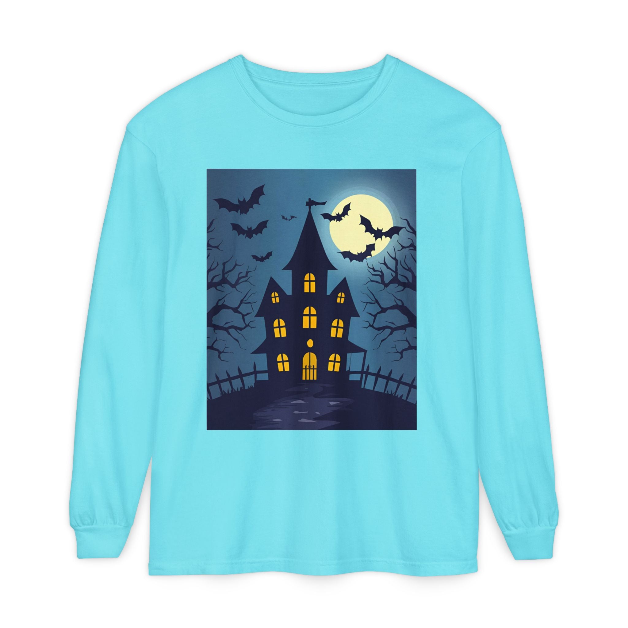 Haunted House Long Sleeve T-Shirt | Halloween Apparel, Fall Fashion, Spooky Shirt, Unisex Tee, Ghostly Vibes