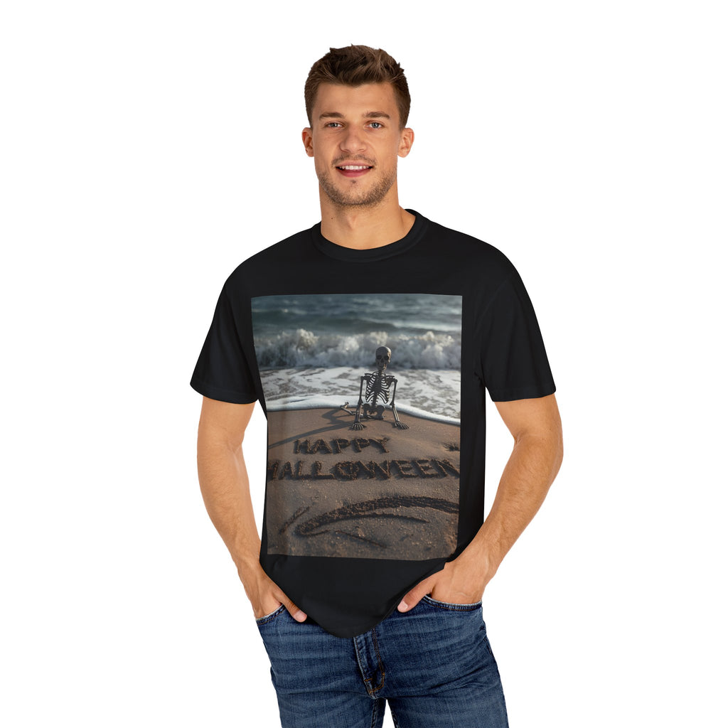 Halloween Beach Skeleton Vibes Unisex T-Shirt, Spooky Summer Tee, Fun Halloween Shirt, Beachwear, Casual Halloween Outfit