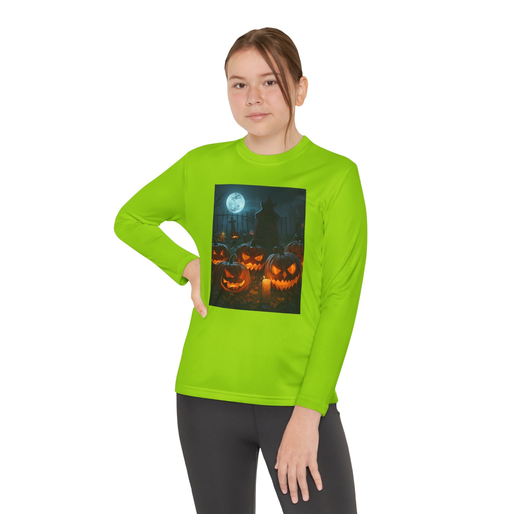 Spooky Halloween Pumpkin Youth Long Sleeve Competitor Tee