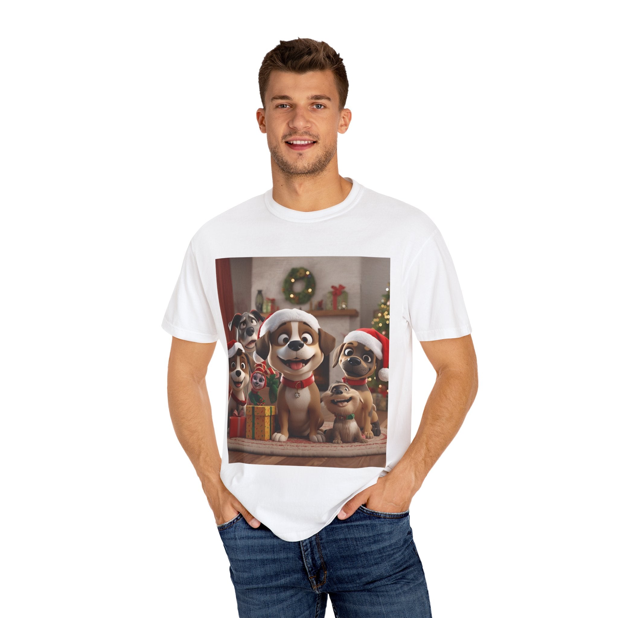 Cute Christmas Festive Dog Lovers T-Shirt | Unisex Garment-Dyed Tee for Dog Enthusiasts | Holiday Gift, Christmas Apparel, Pet Lover Shirt