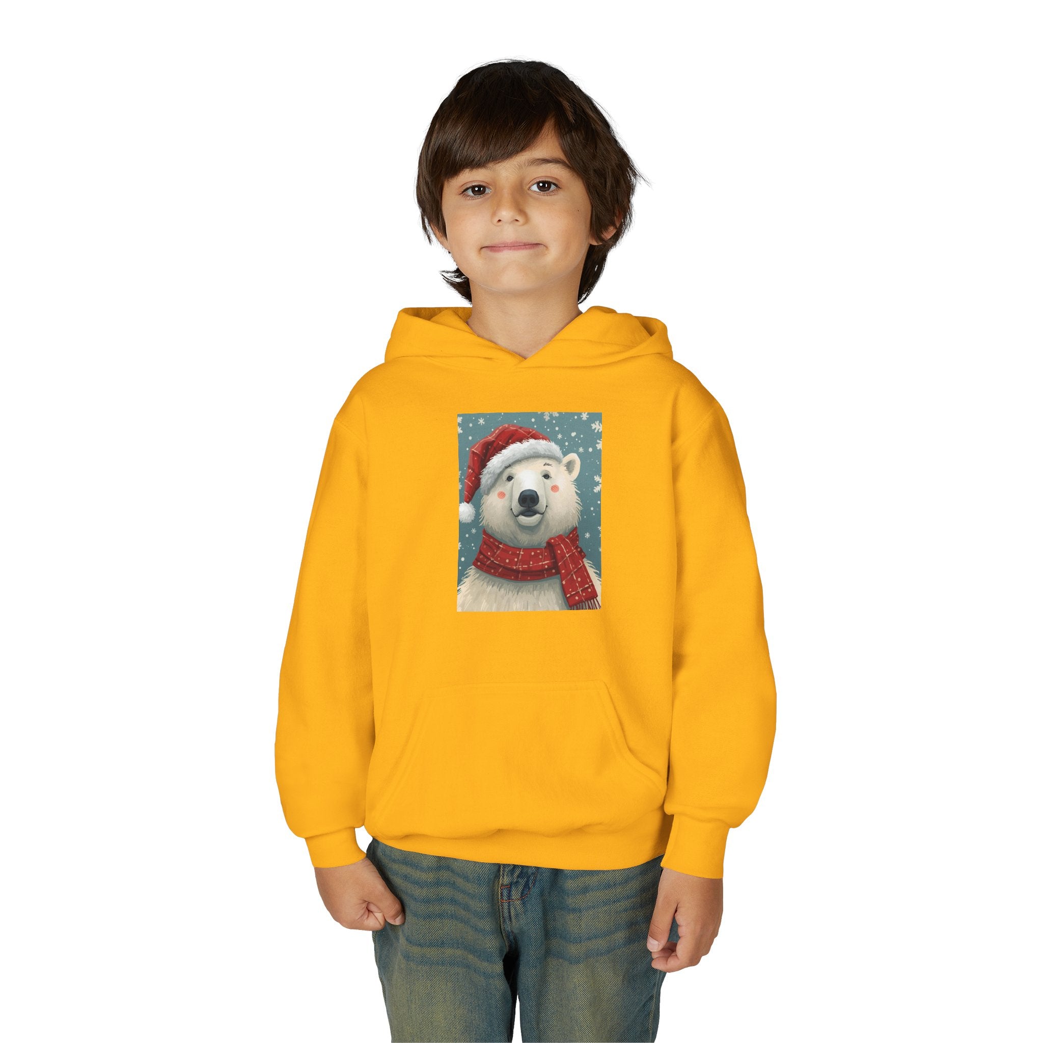 Cozy Polar Bear Christmas Hoodie, Holiday Sweatshirt for Kids, Winter Wear, Gift Idea, Cute Kids Hooded Sweatshirt