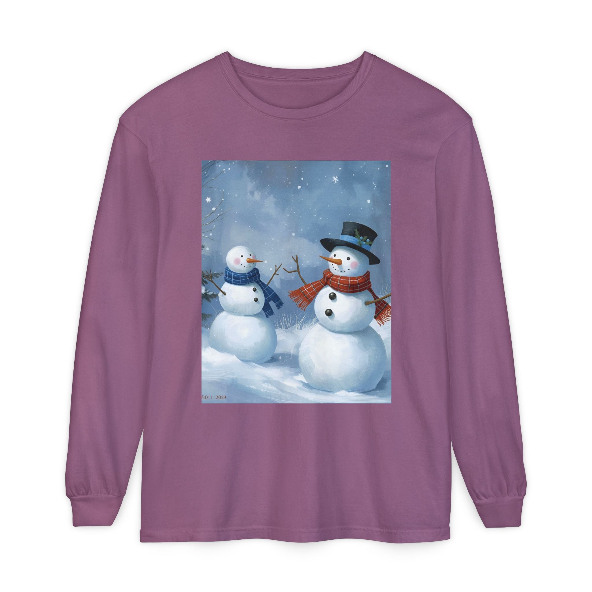 Christmas Snowman Family Unisex Garment-dyed Long Sleeve T-Shirt