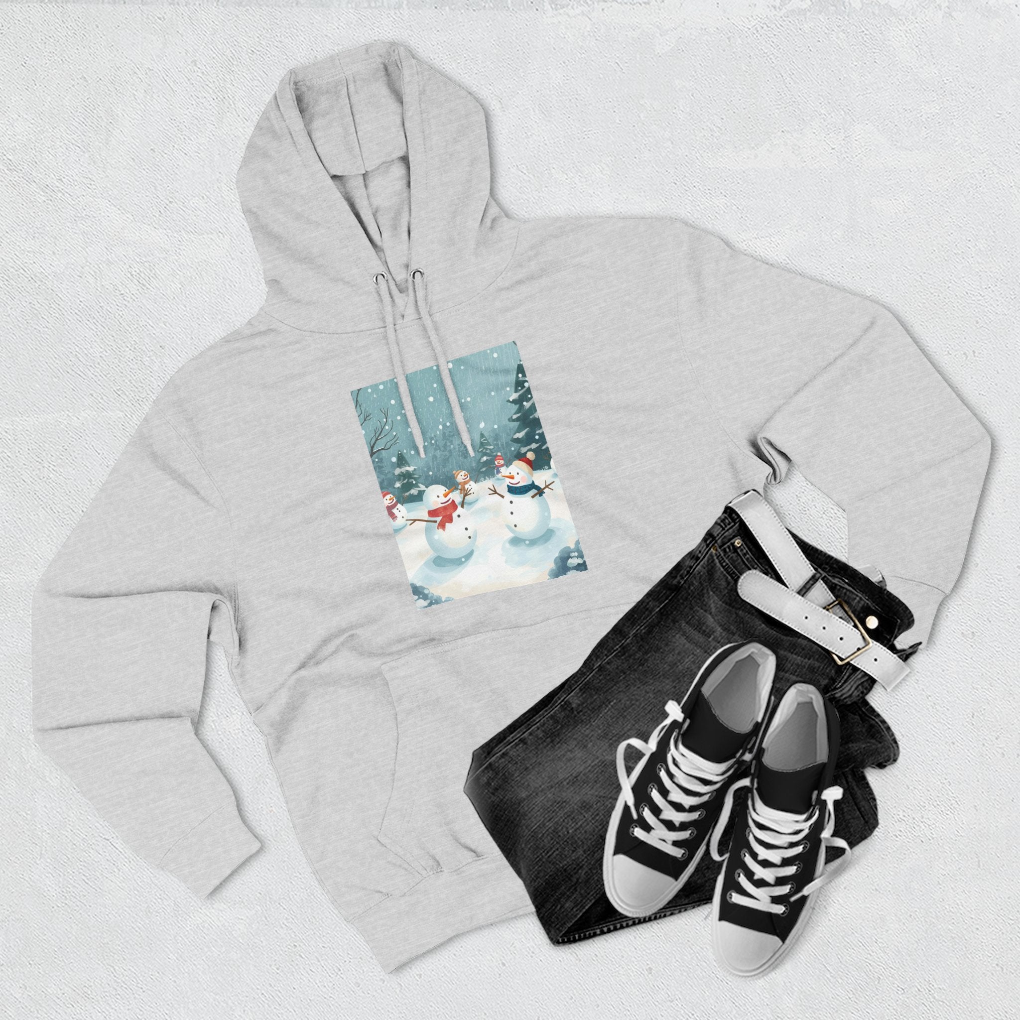 Cozy Snowman Hoodie, Winter Apparel, Holiday Gift, Christmas, Fleece Hoodie, Seasonal Style, Cold Weather Wear