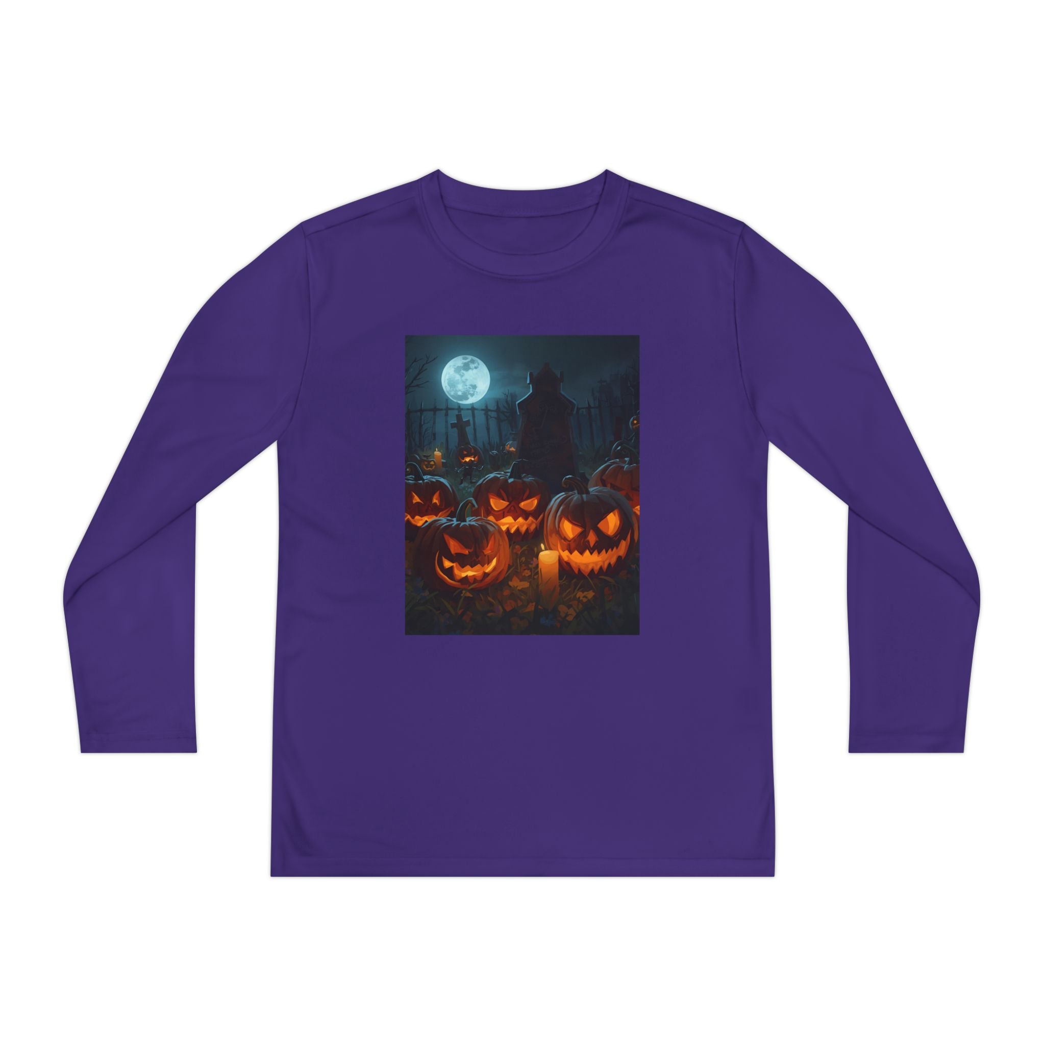 Spooky Halloween Pumpkin Youth Long Sleeve Competitor Tee