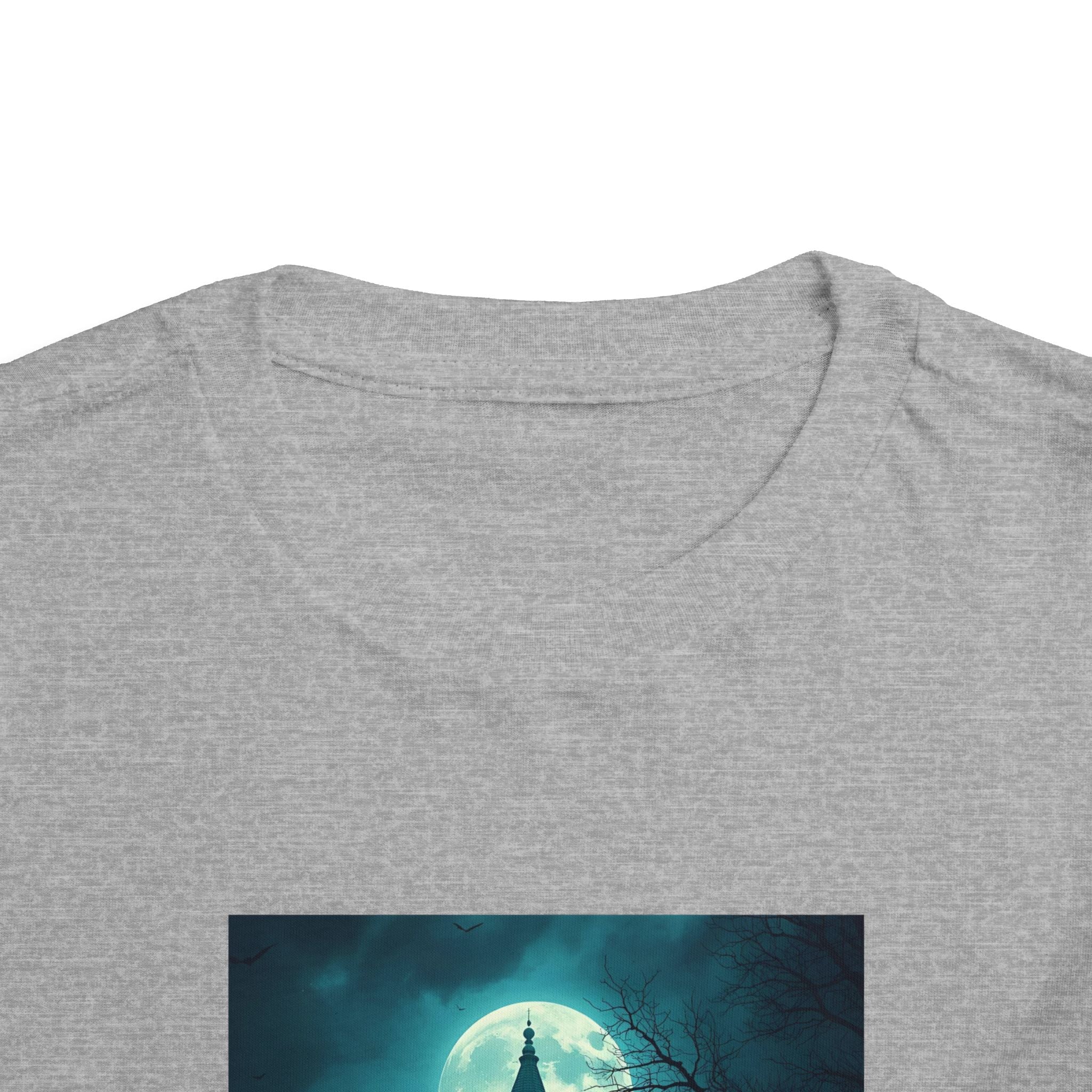 Haunted Moonlight Toddler Halloween Short Sleeve Tee, Ghostly Castle Shirt, Spooky Toddler Tee, Kids Halloween Costume Top, Fall Festivity Apparel