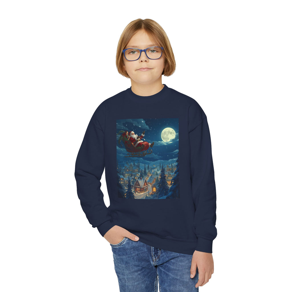 Christmas Santa Sleigh Youth Crewneck Sweatshirt