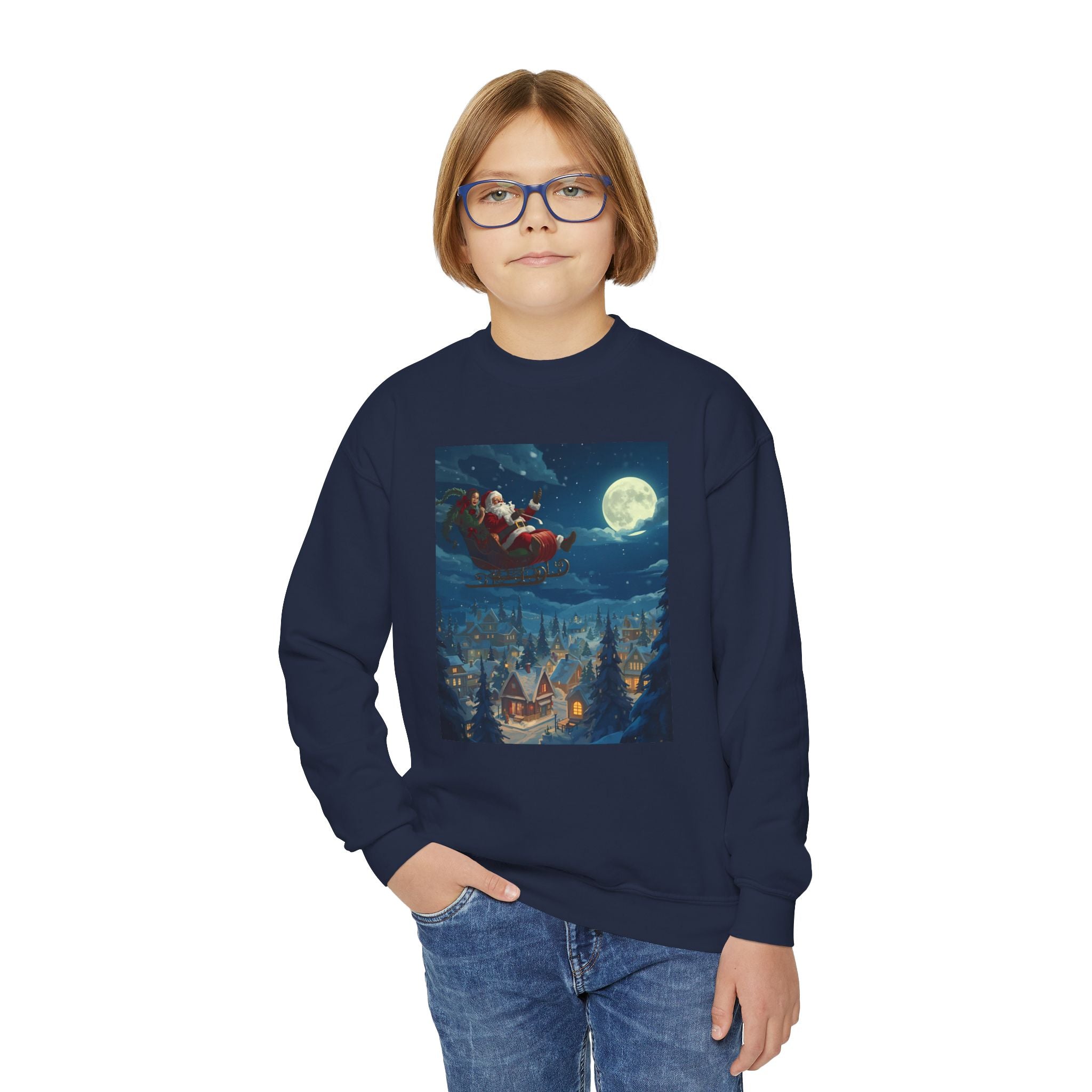 Christmas Santa Sleigh Youth Crewneck Sweatshirt