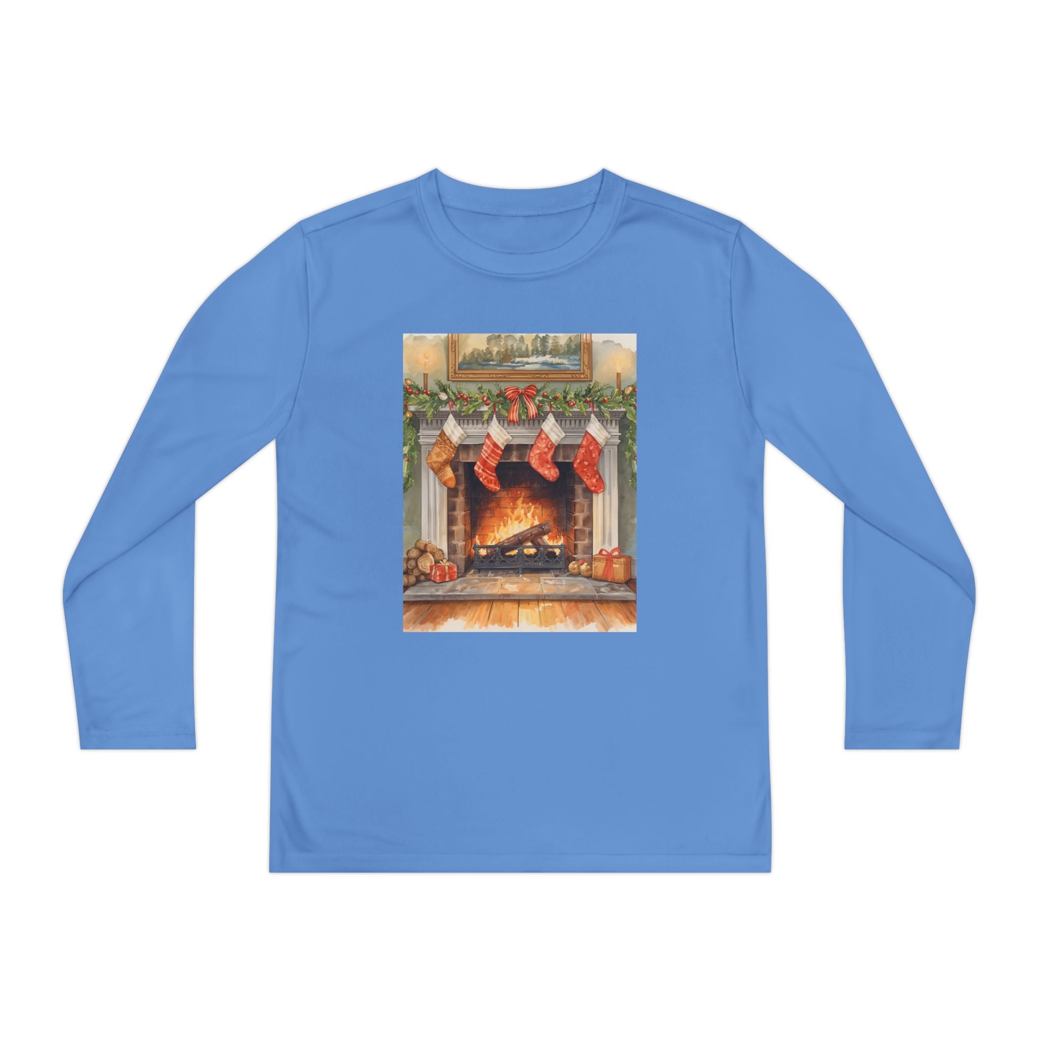 Christmas Stocking Fireplace Youth Long Sleeve Competitor Tee