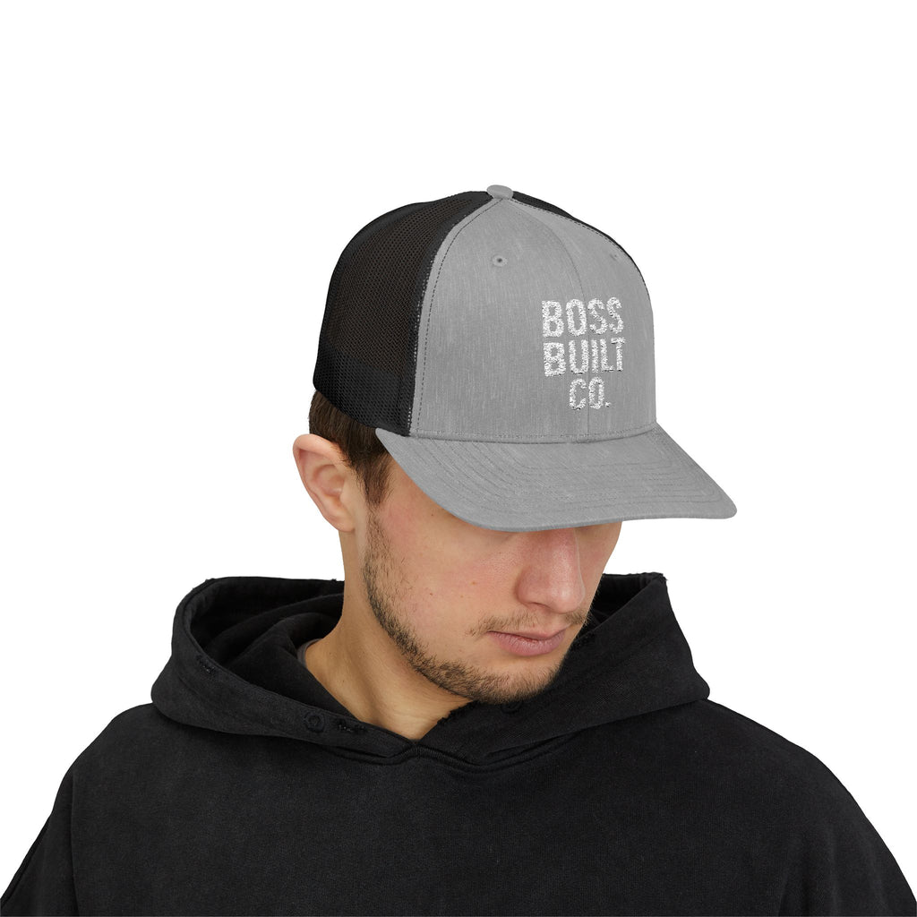 Boss Built Co. Trucker Hat — Vintage Distressed Snapback Cap for Builders & Makers