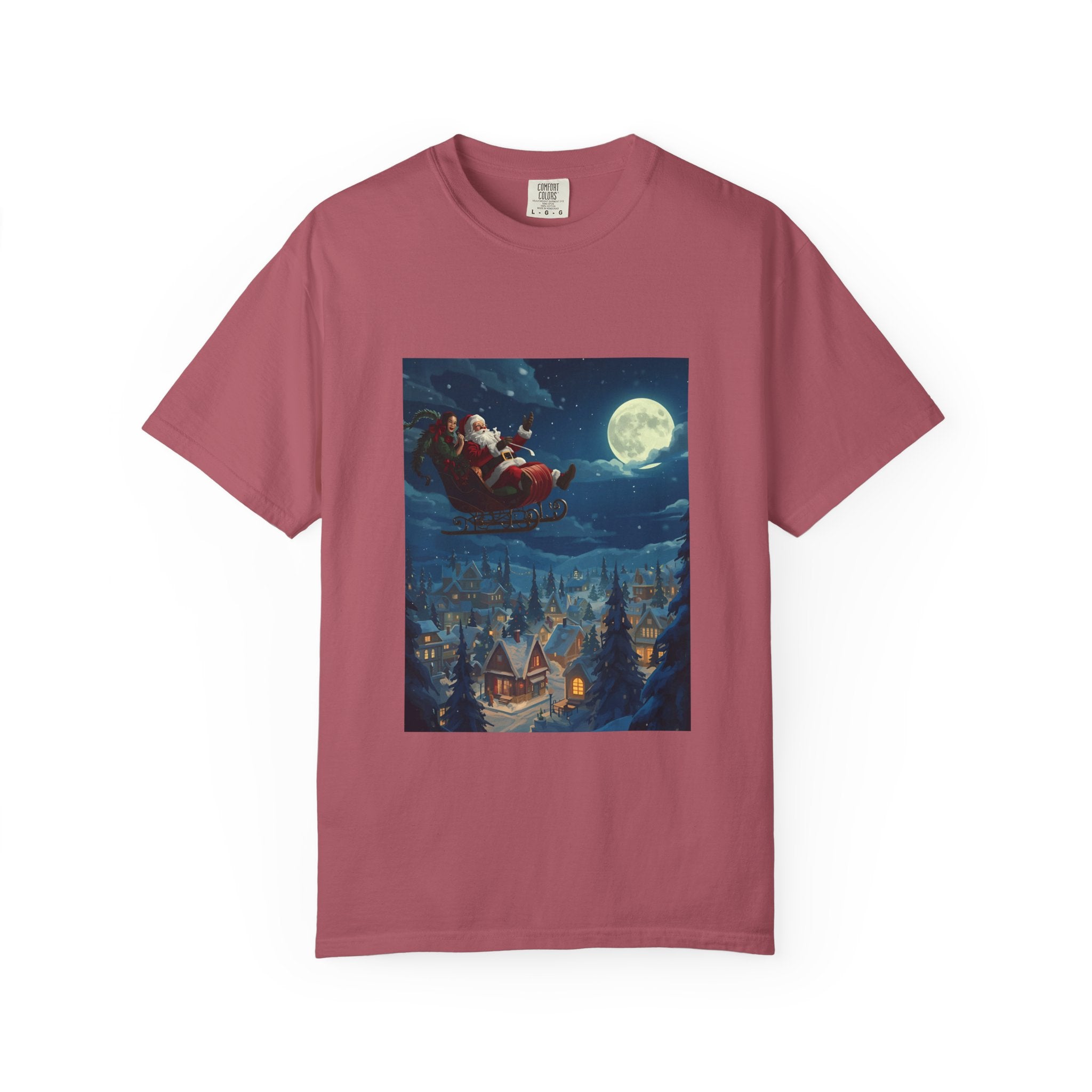 Christmas Santa Sleigh Unisex Garment-Dyed T-shirt