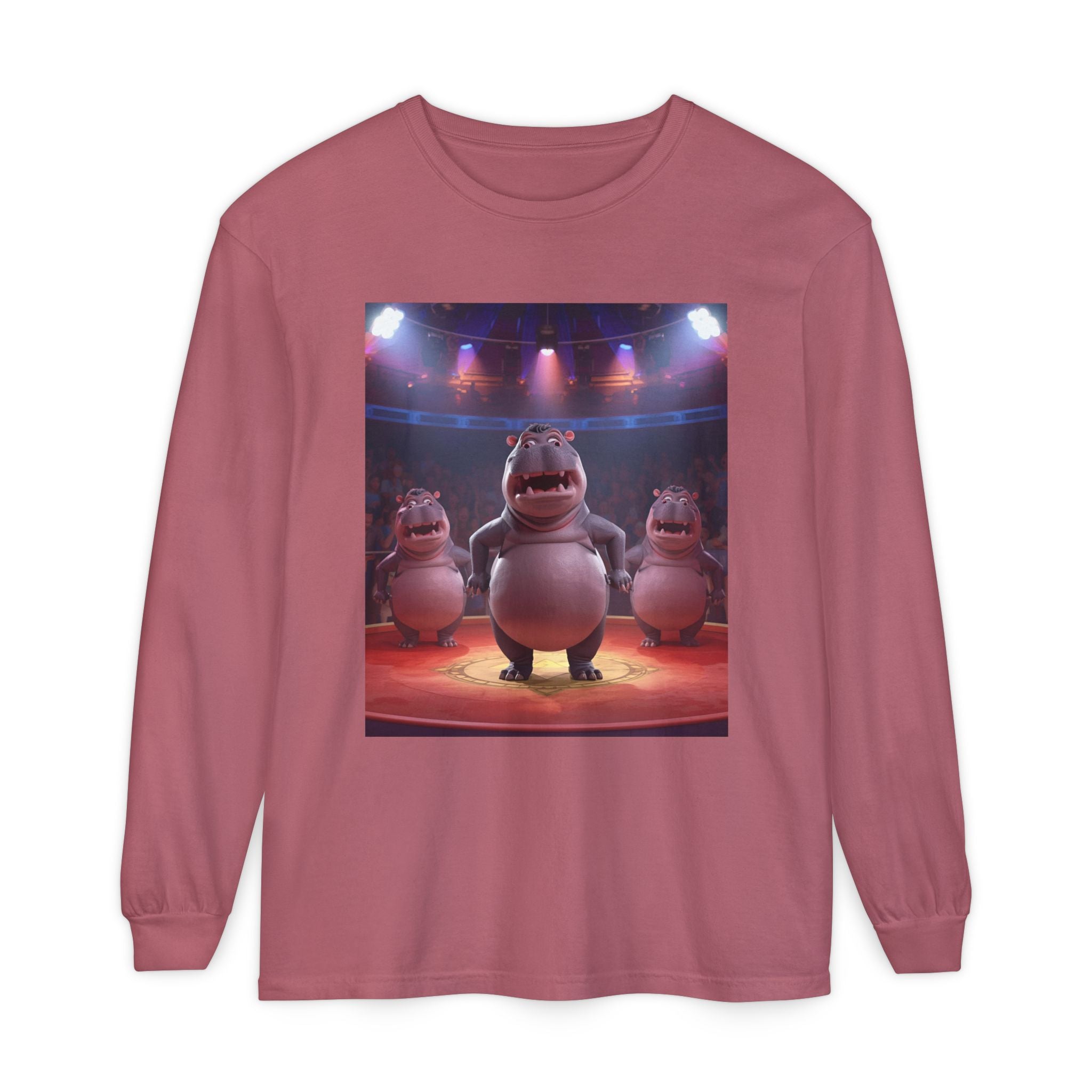Hippo Funny Unisex Garment-dyed Long Sleeve T-Shirt