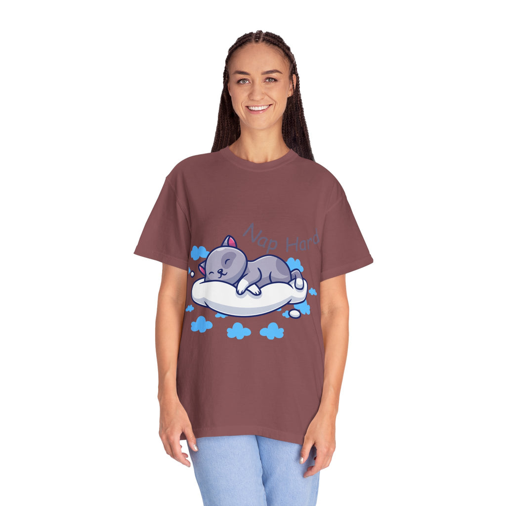 Cozy Cat Nap Hard Unisex Garment-Dyed T-shirt, Cat Lover Gift, Cozy Casual Tee, Funny Nap Shirt, Perfect for Pet Owners, Lightweight Summer Top